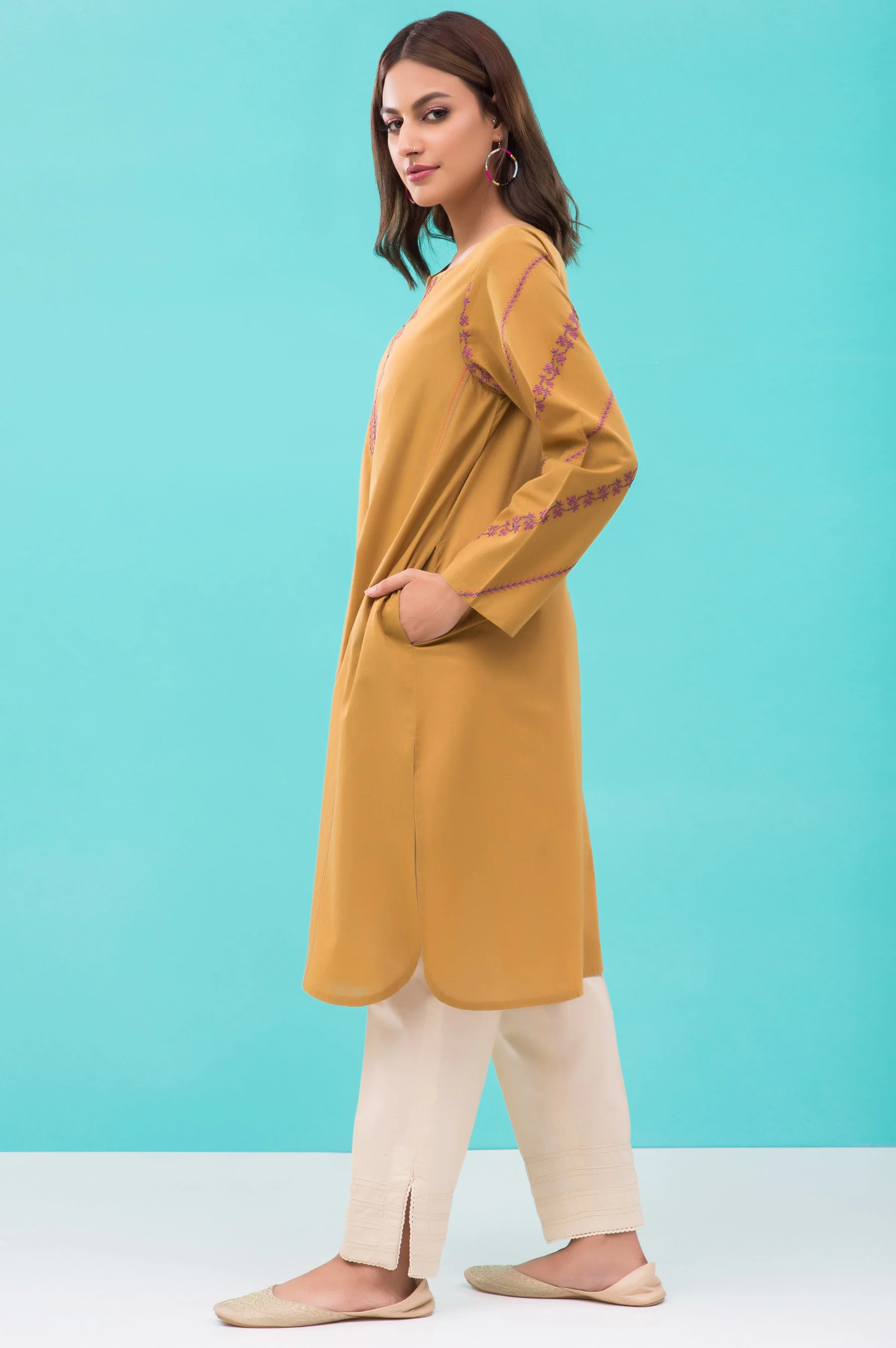 Stitched 1 Piece Embroidered Yarn Dyed Shirt - Image 2