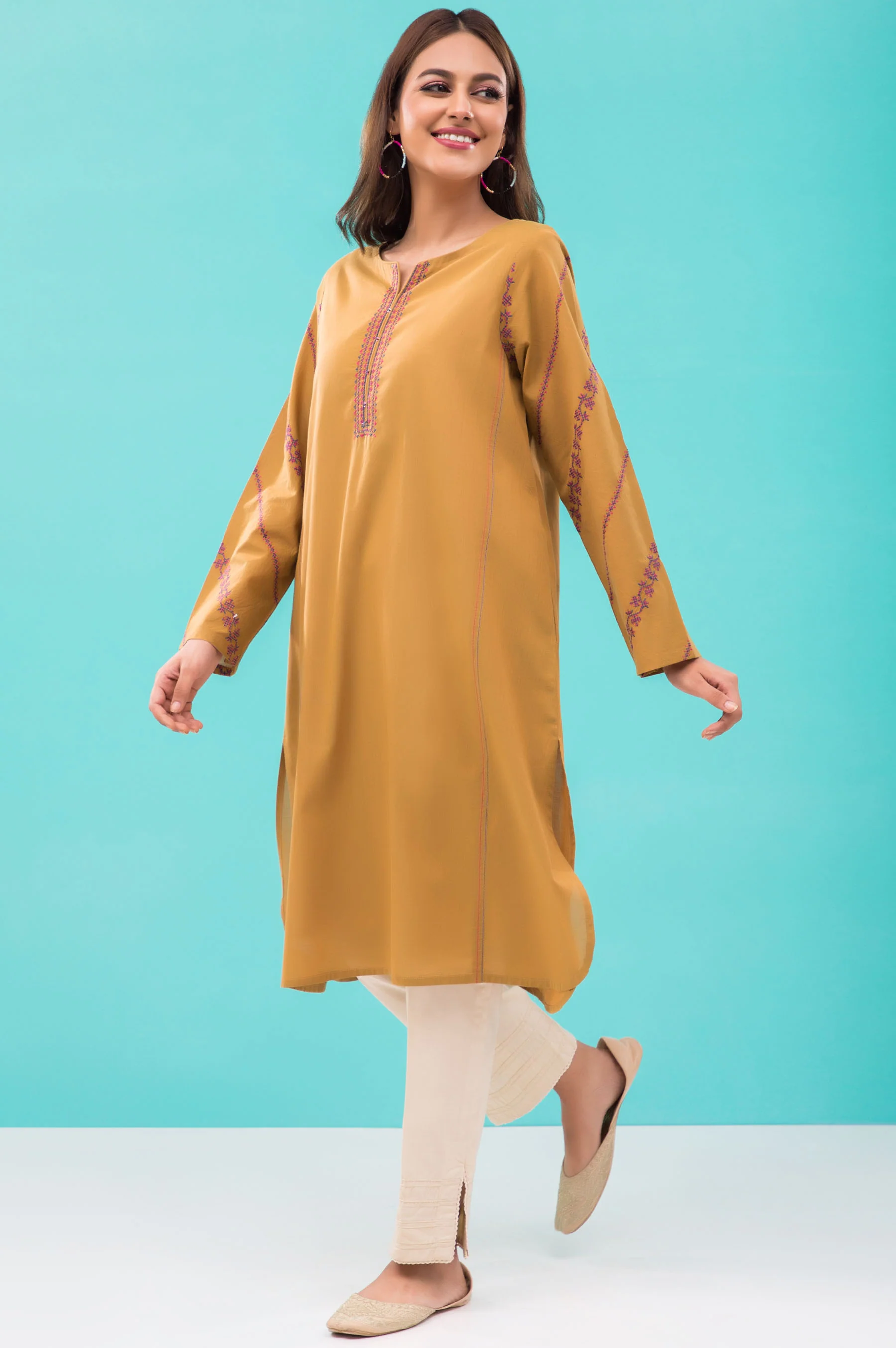 Stitched 1 Piece Embroidered Yarn Dyed Shirt - Image 3