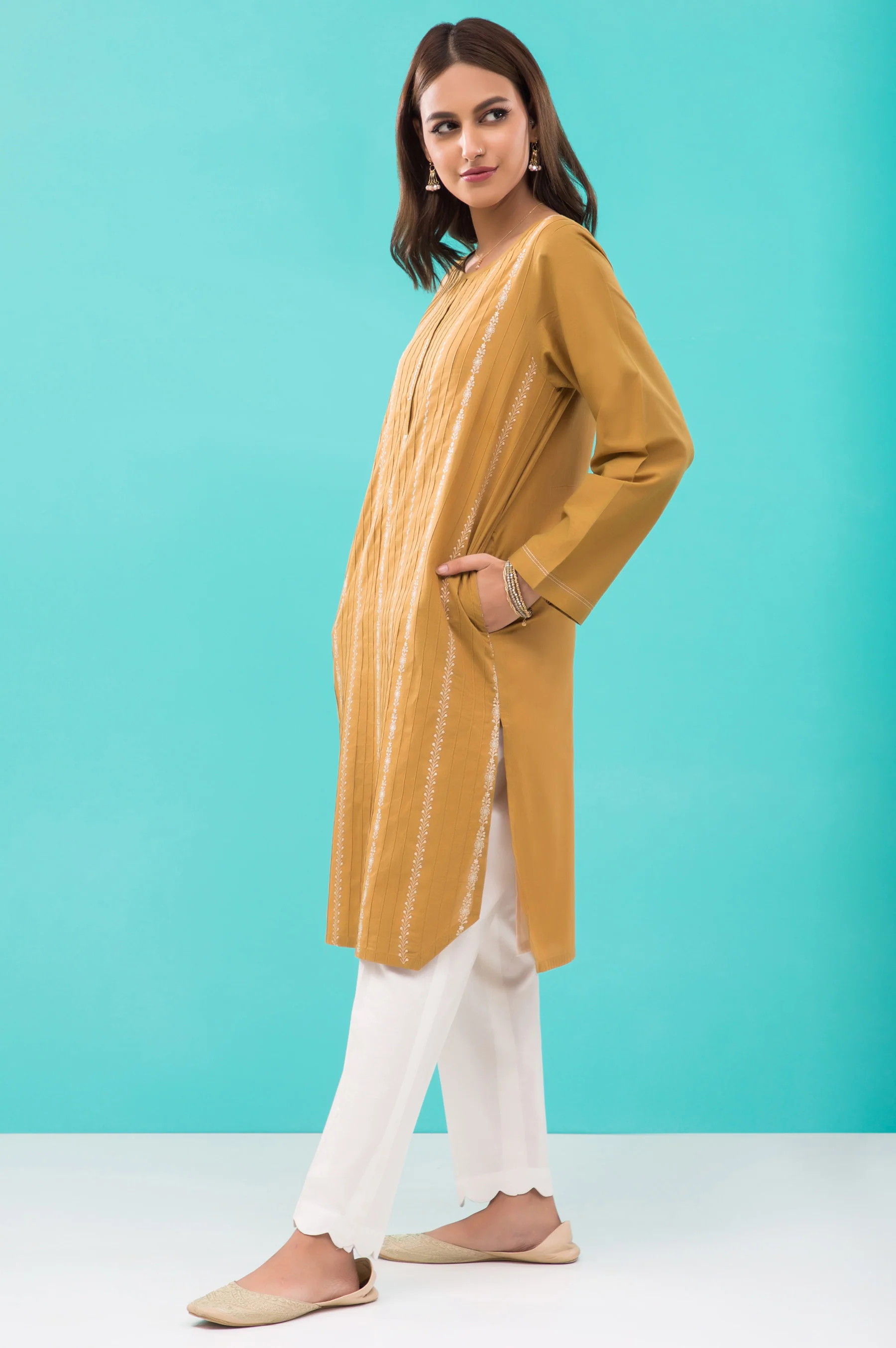 Stitched 1 Piece Embroidered Yarn Dyed Shirt - Image 3