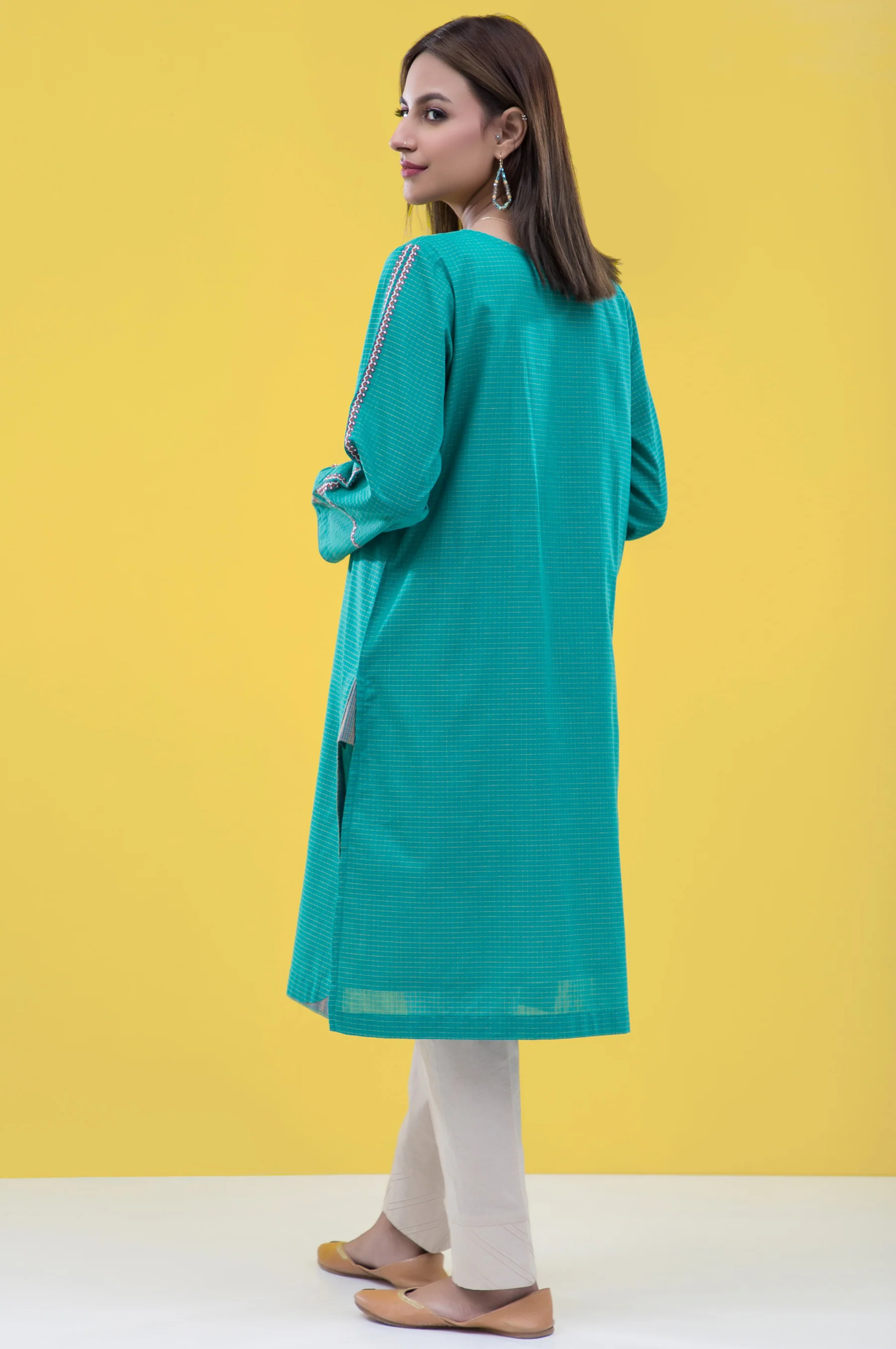 Stitched 1 Piece Embroidered Yarn Dyed Shirt - Image 2