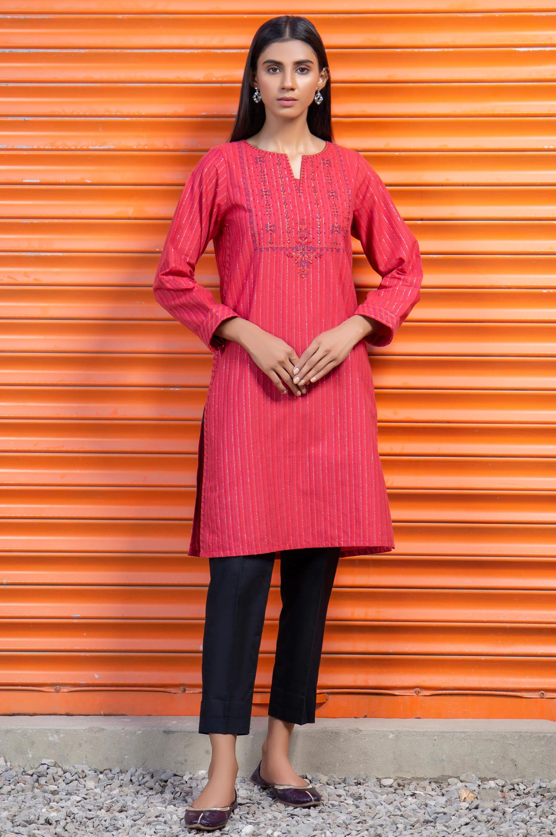Stitched 1 Piece Embroidered Yarn Dyed Shirt - Image 3