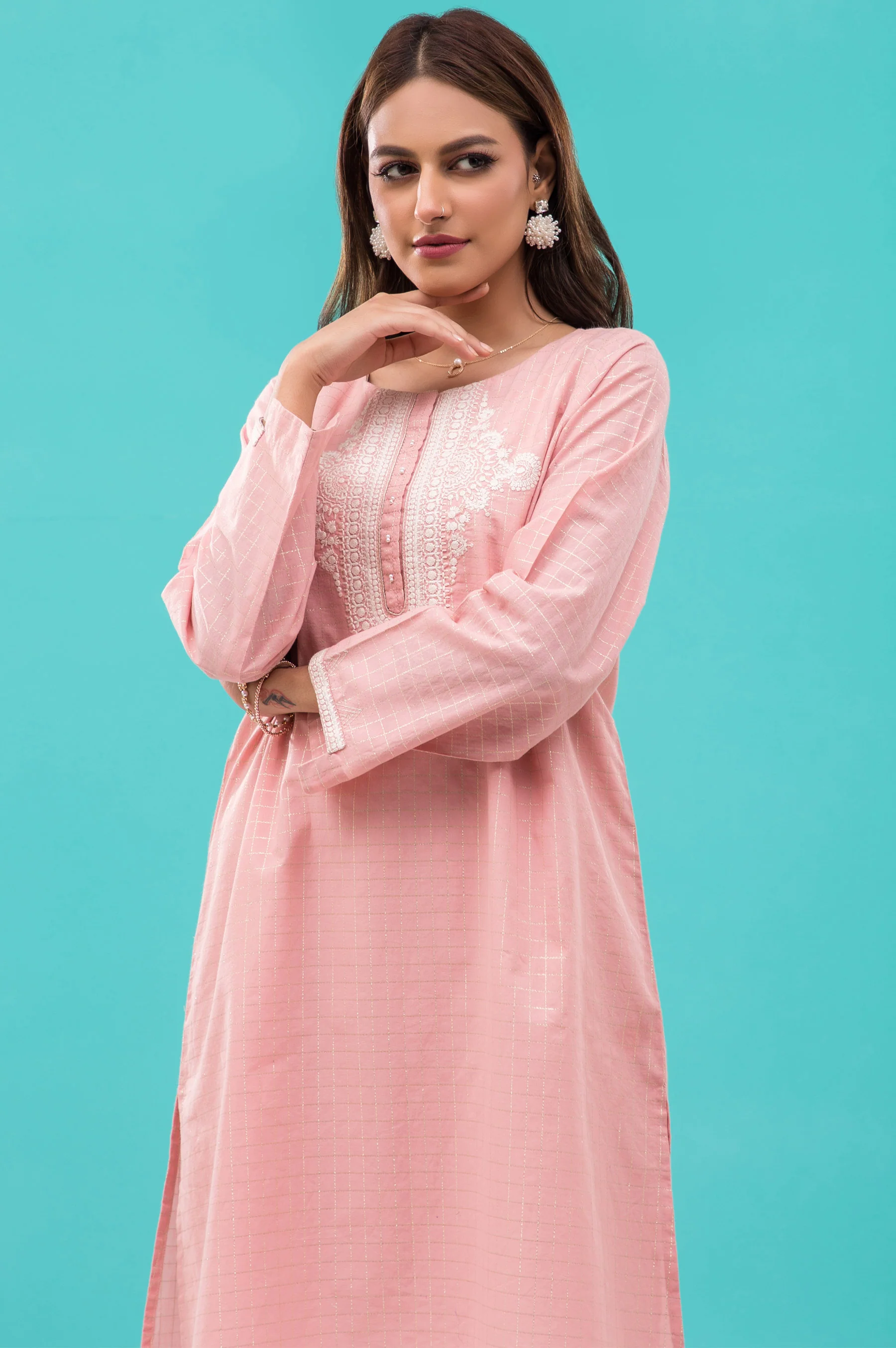 Stitched 1 Piece Embroidered Zari Lawn Shirt - Image 3
