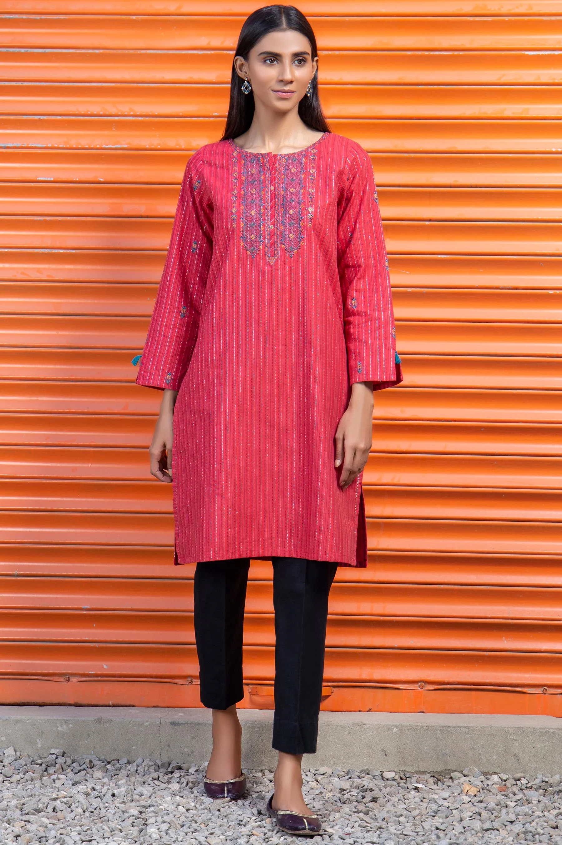 Stitched 1 Piece Embroidered Yarn Dyed Shirt - Image 3