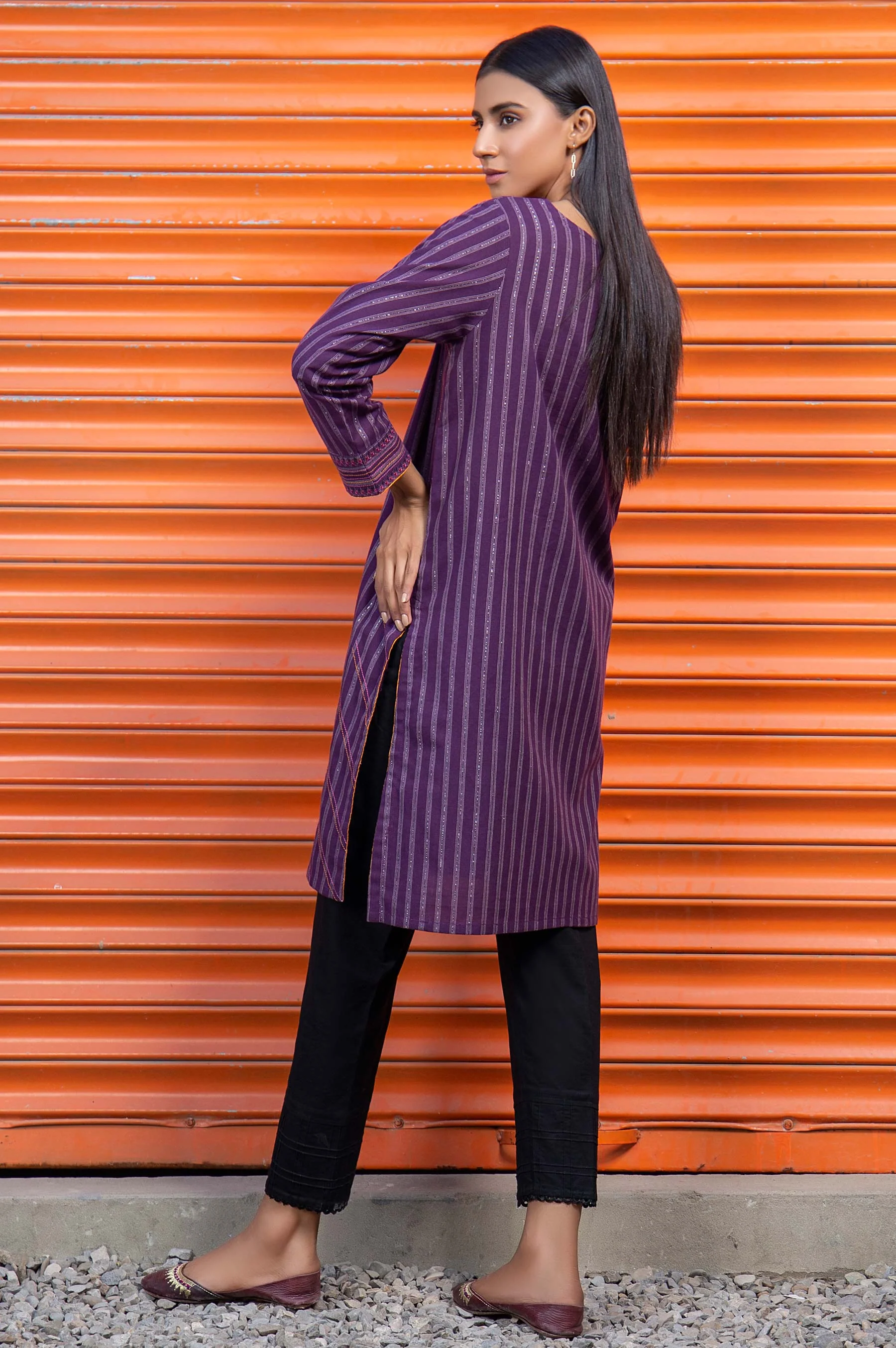 Stitched 1 Piece Embroidered Yarn Dyed Shirt - Image 2