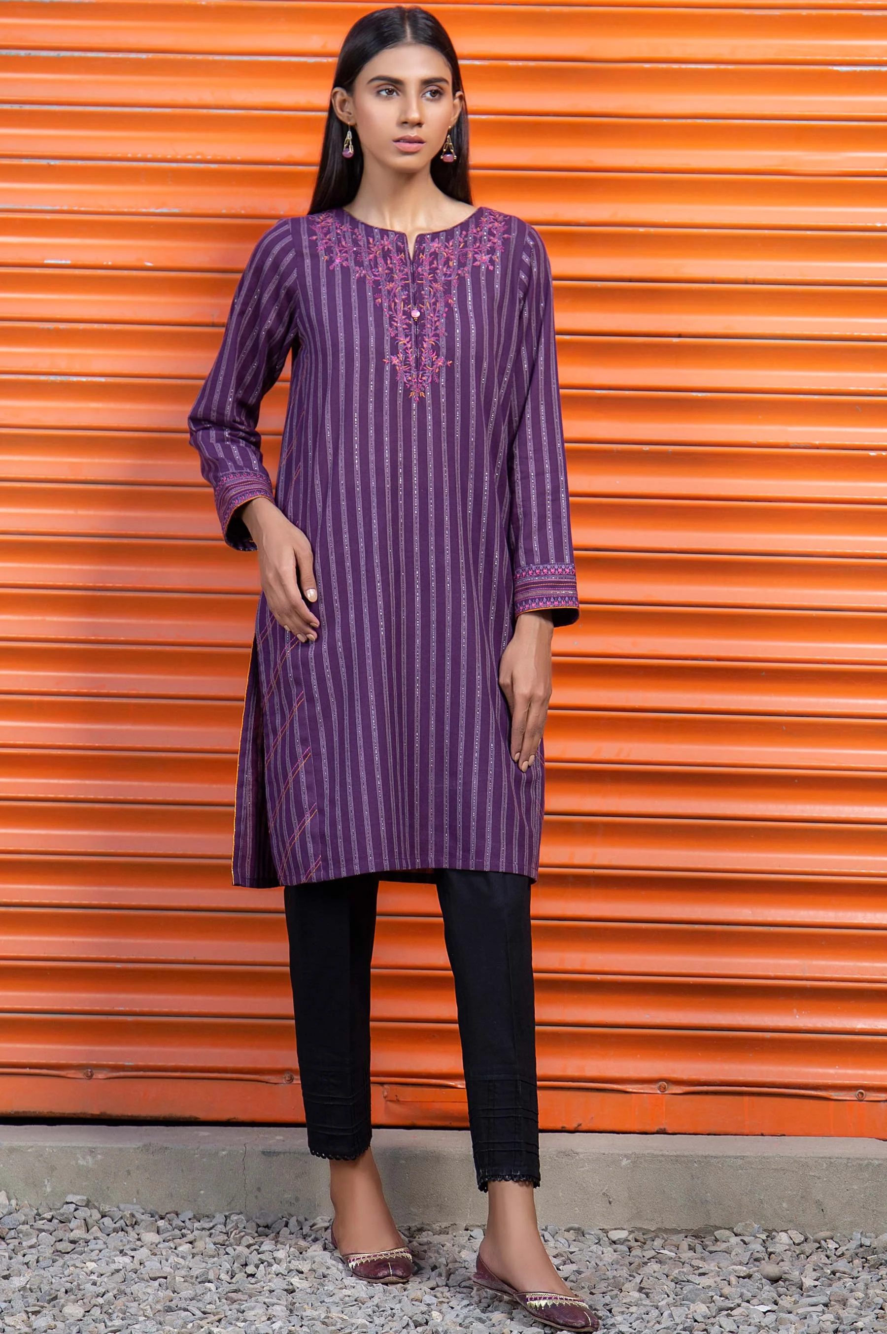 Stitched 1 Piece Embroidered Yarn Dyed Shirt - Image 3