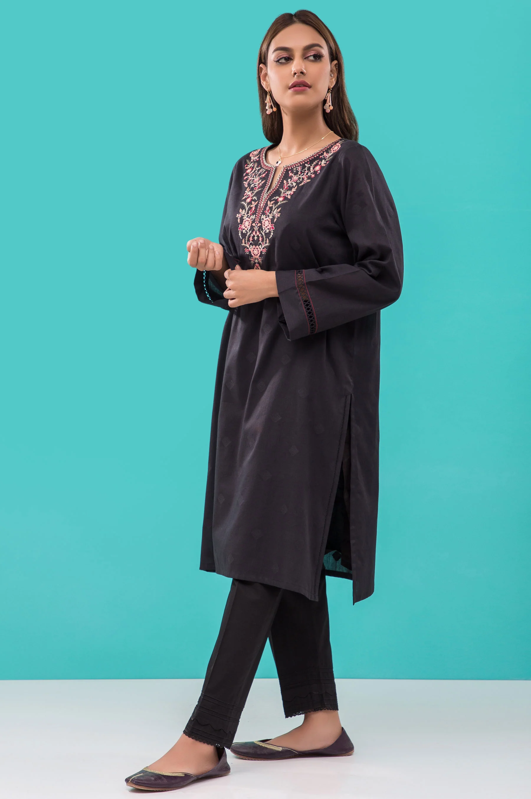 Stitched 1 Piece Embroidered Jacquard Shirt - Image 3