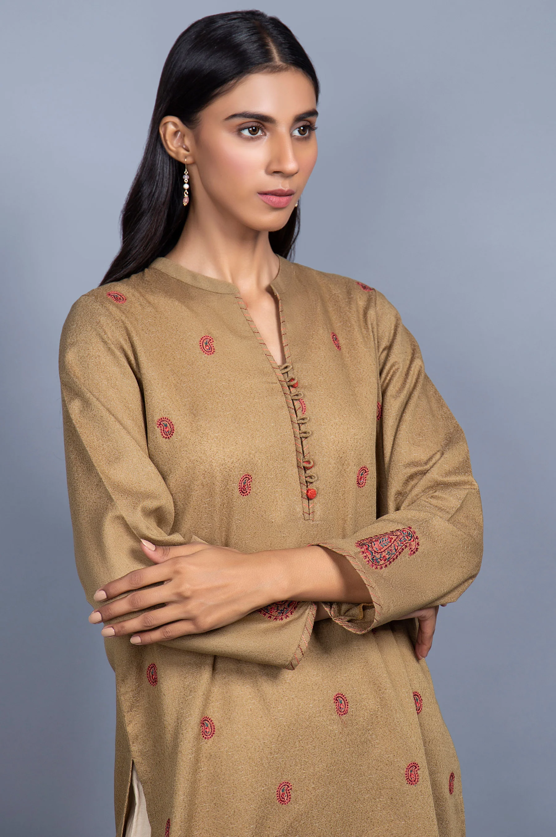 Stitched 1 Piece Embroidered Karandi Shirt - Image 3