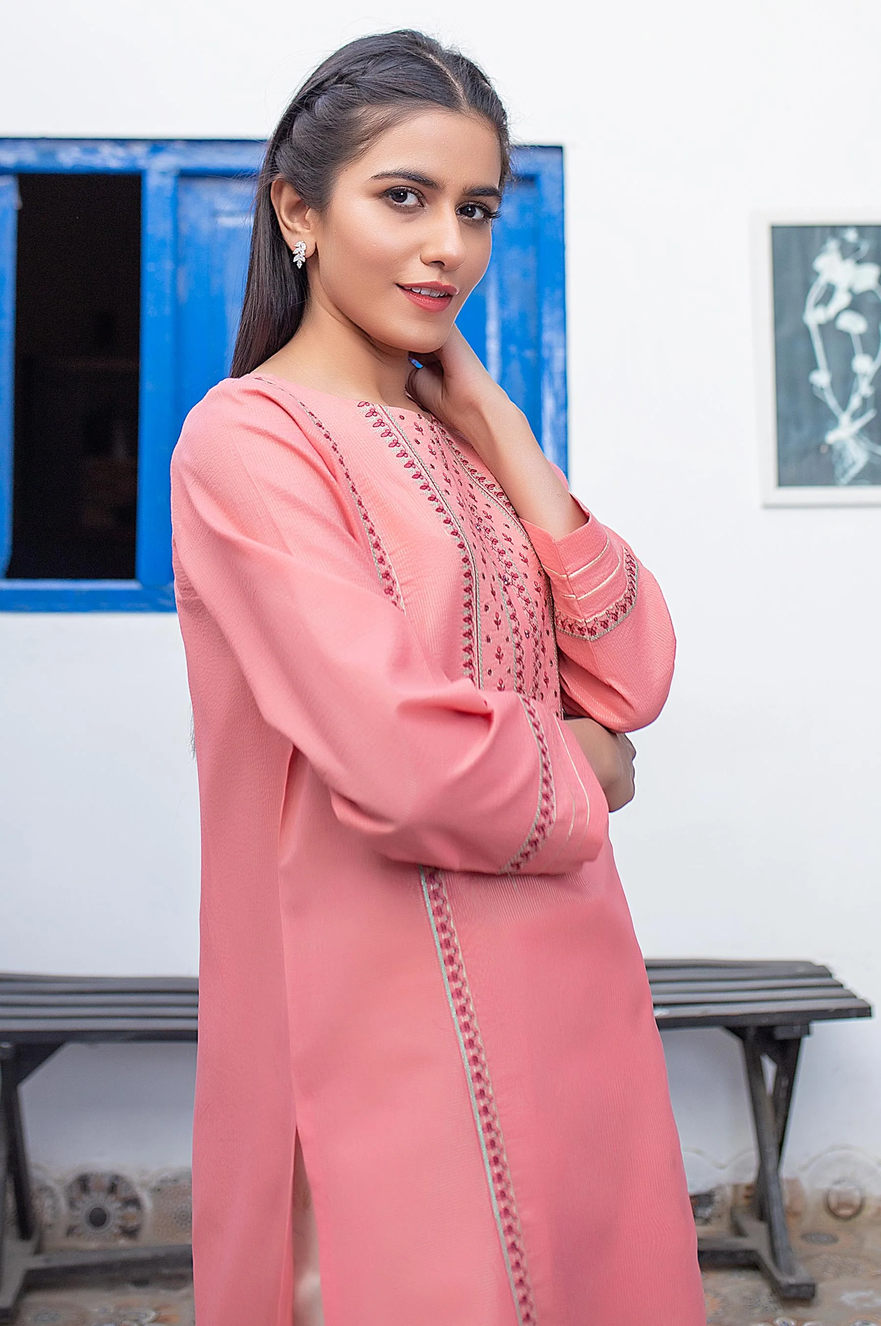 Stitched 1 Piece Embroidered Zari Masoori Shirt - Image 3