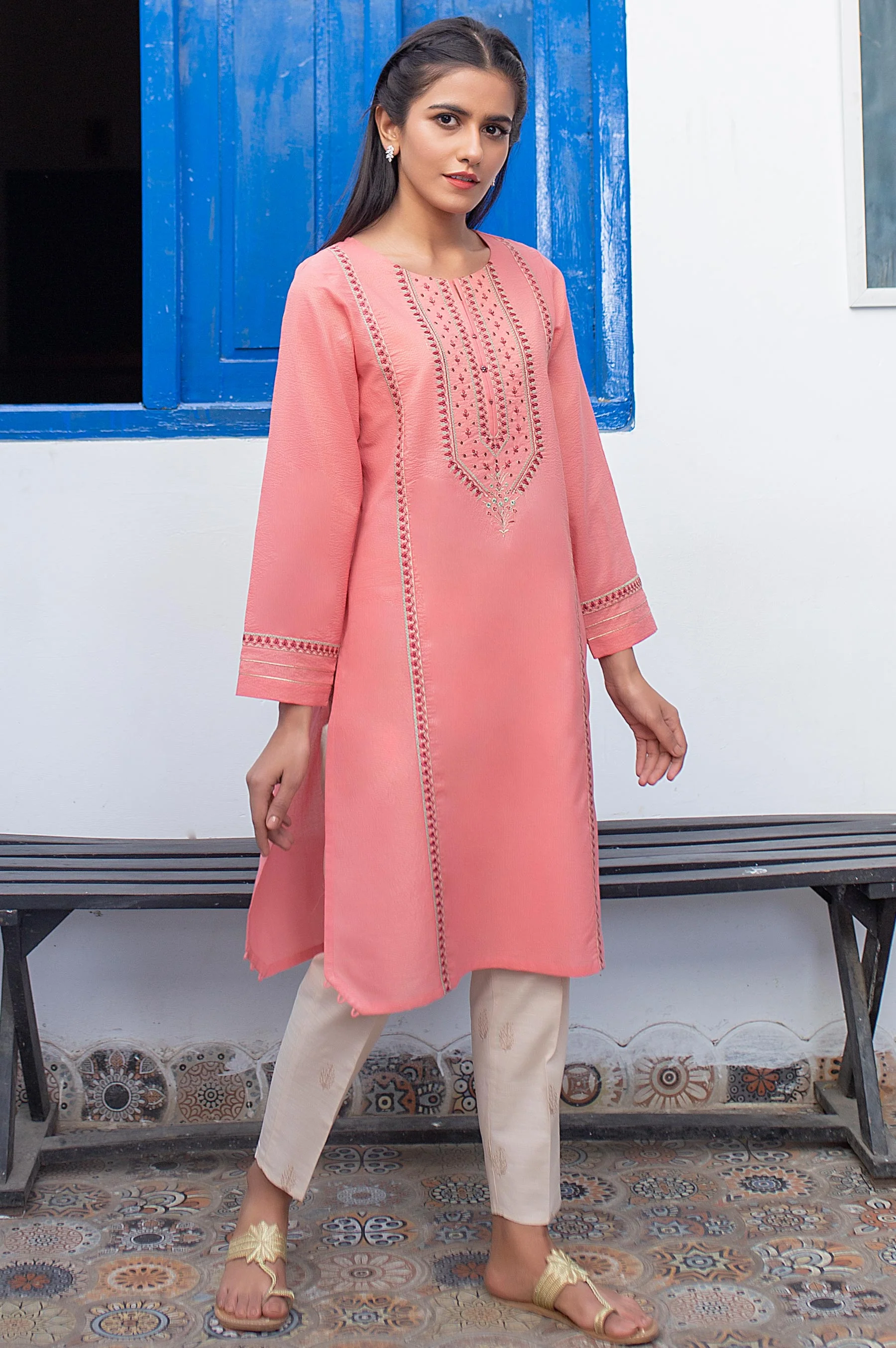 Stitched 1 Piece Embroidered Zari Masoori Shirt - Image 4