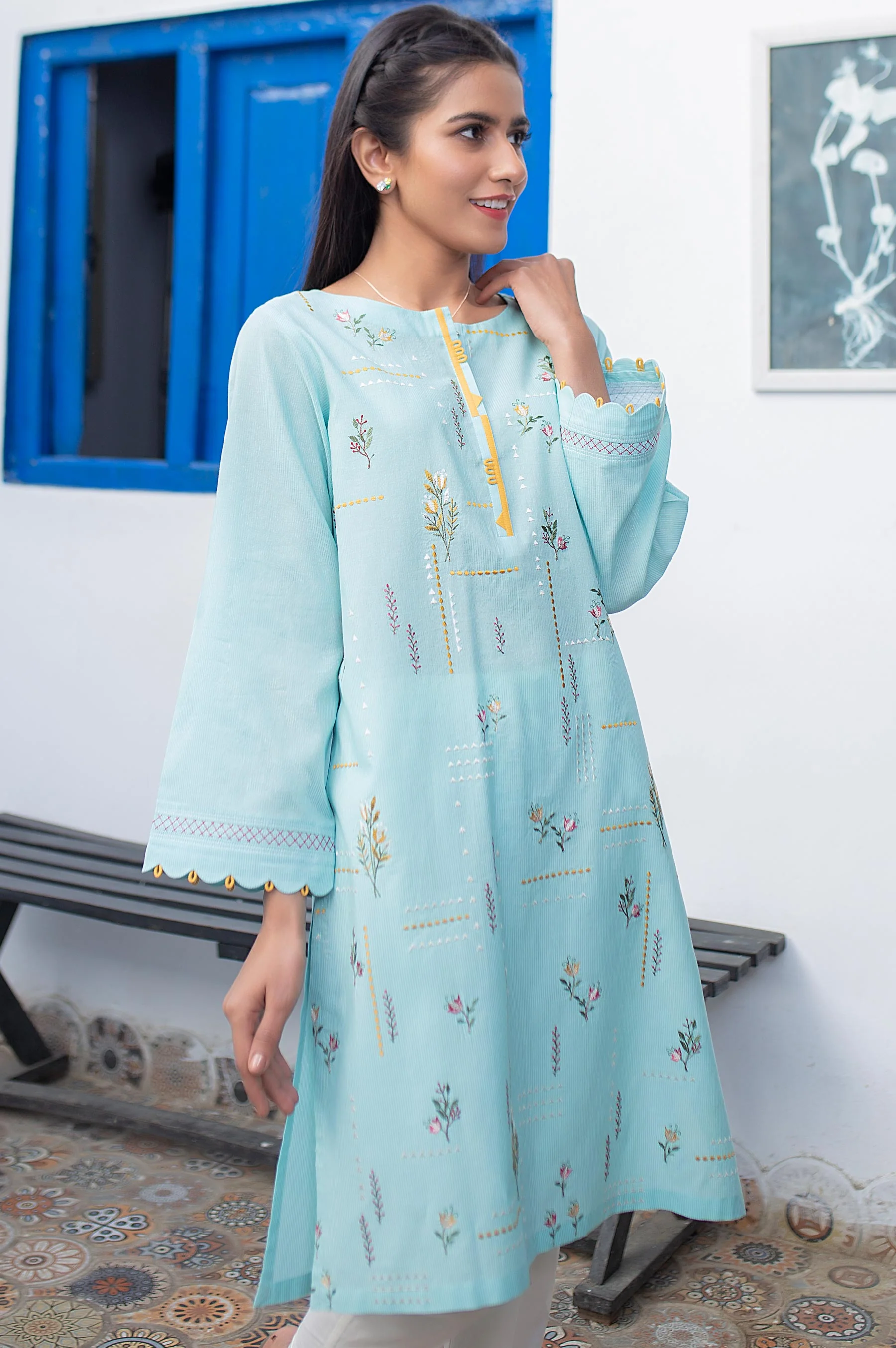 Stitched 1 Piece Embroidered Zari Masoori Shirt - Image 4