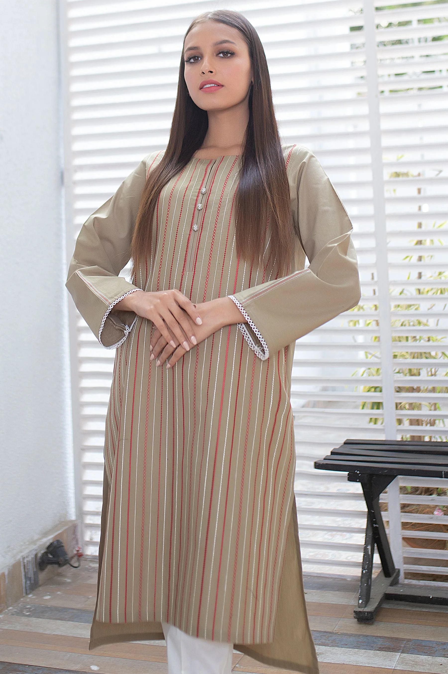Stitched 1 Piece Embroidered Cambric Shirt - Image 2