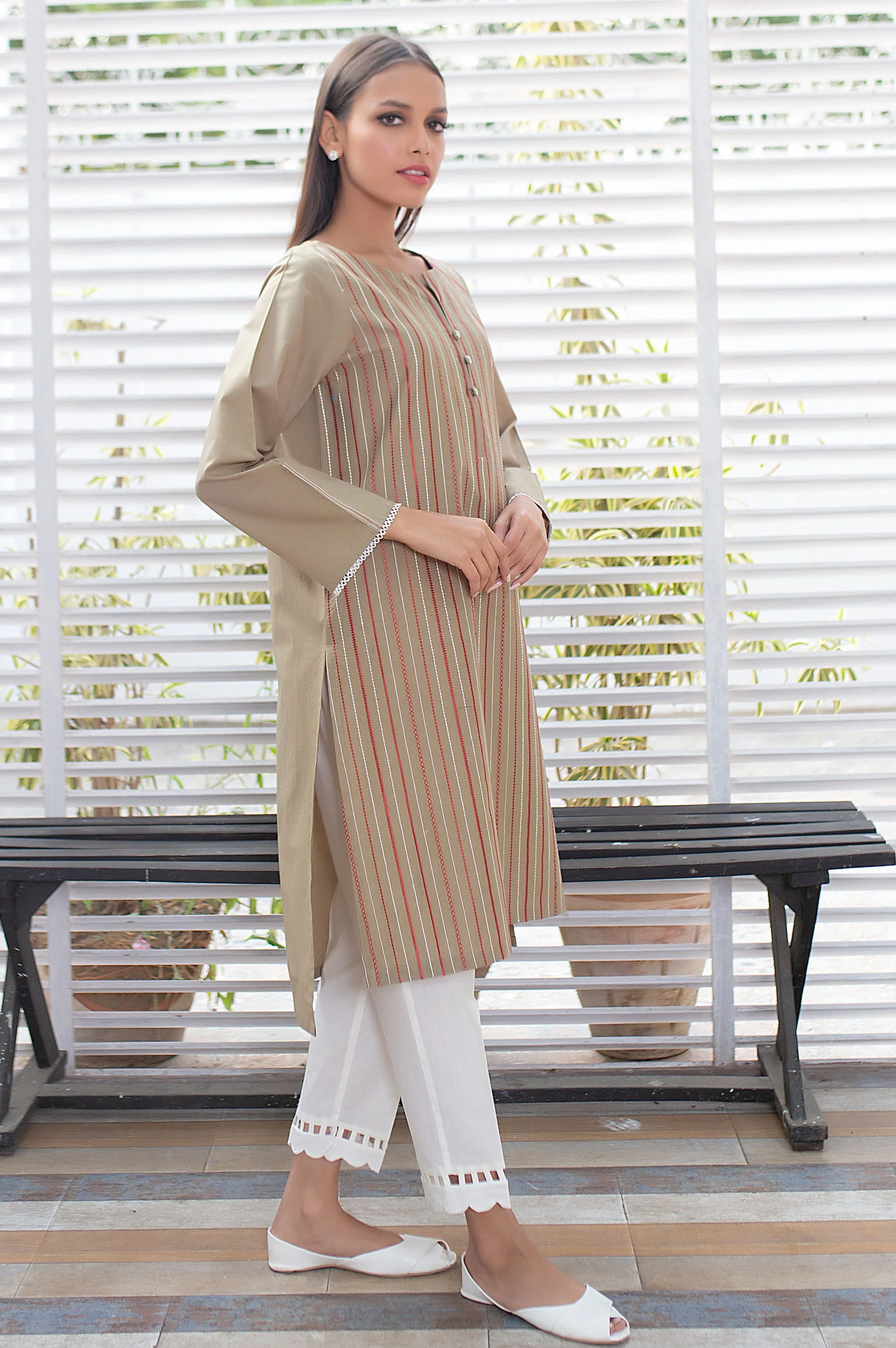 Stitched 1 Piece Embroidered Cambric Shirt - Image 5