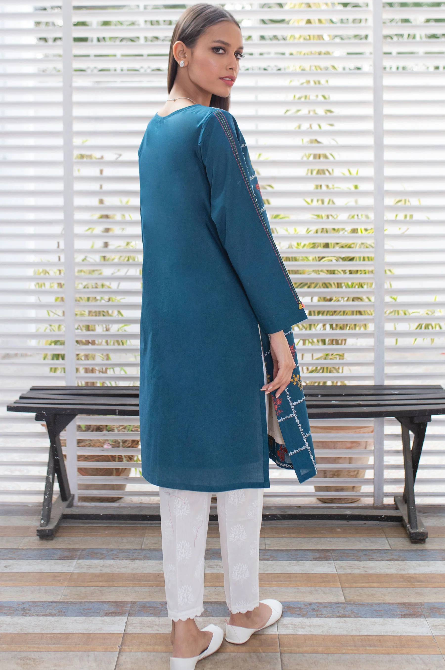 Stitched 1 Piece Embroidered Cambric Shirt - Image 3