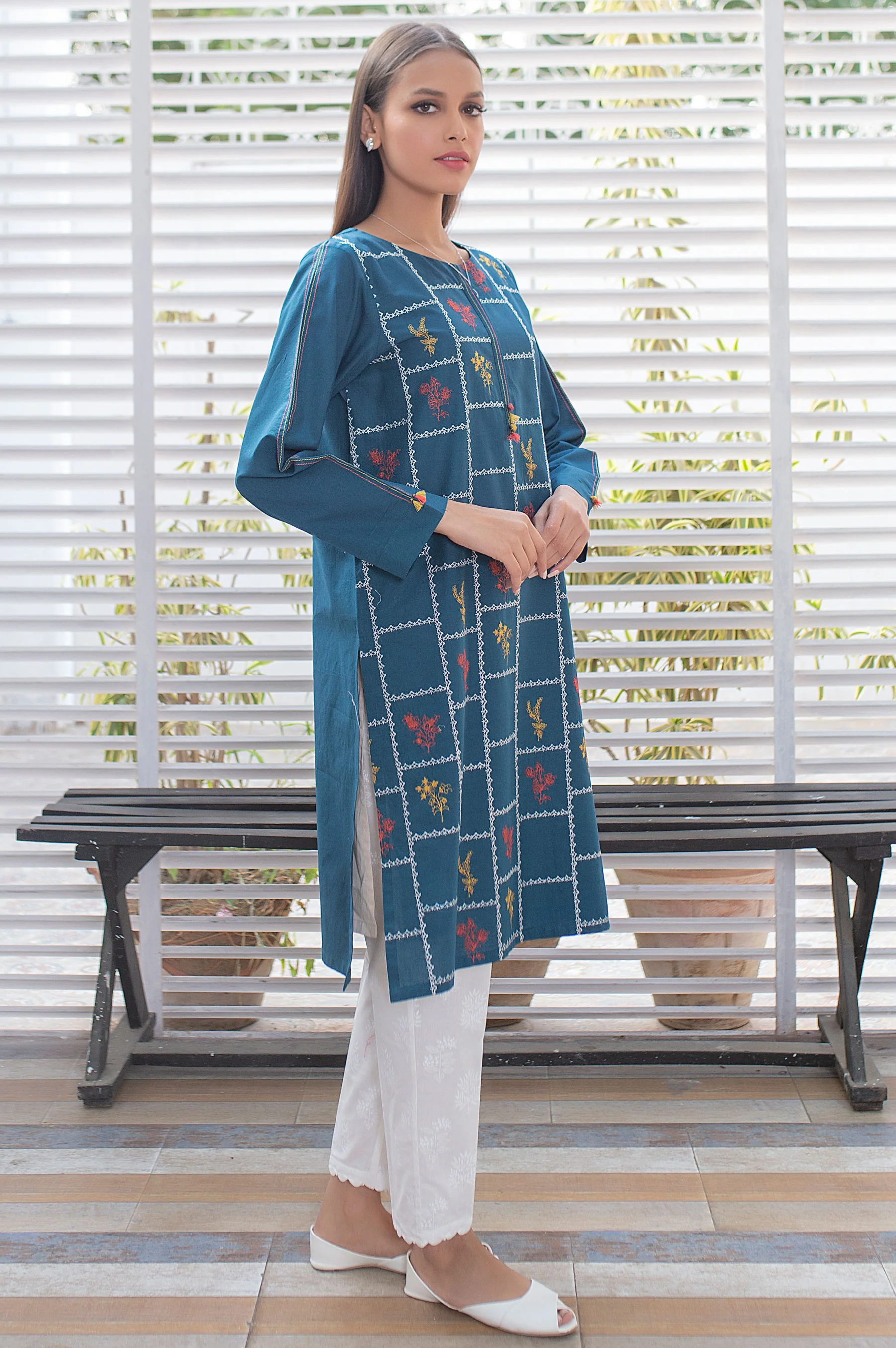 Stitched 1 Piece Embroidered Cambric Shirt - Image 5