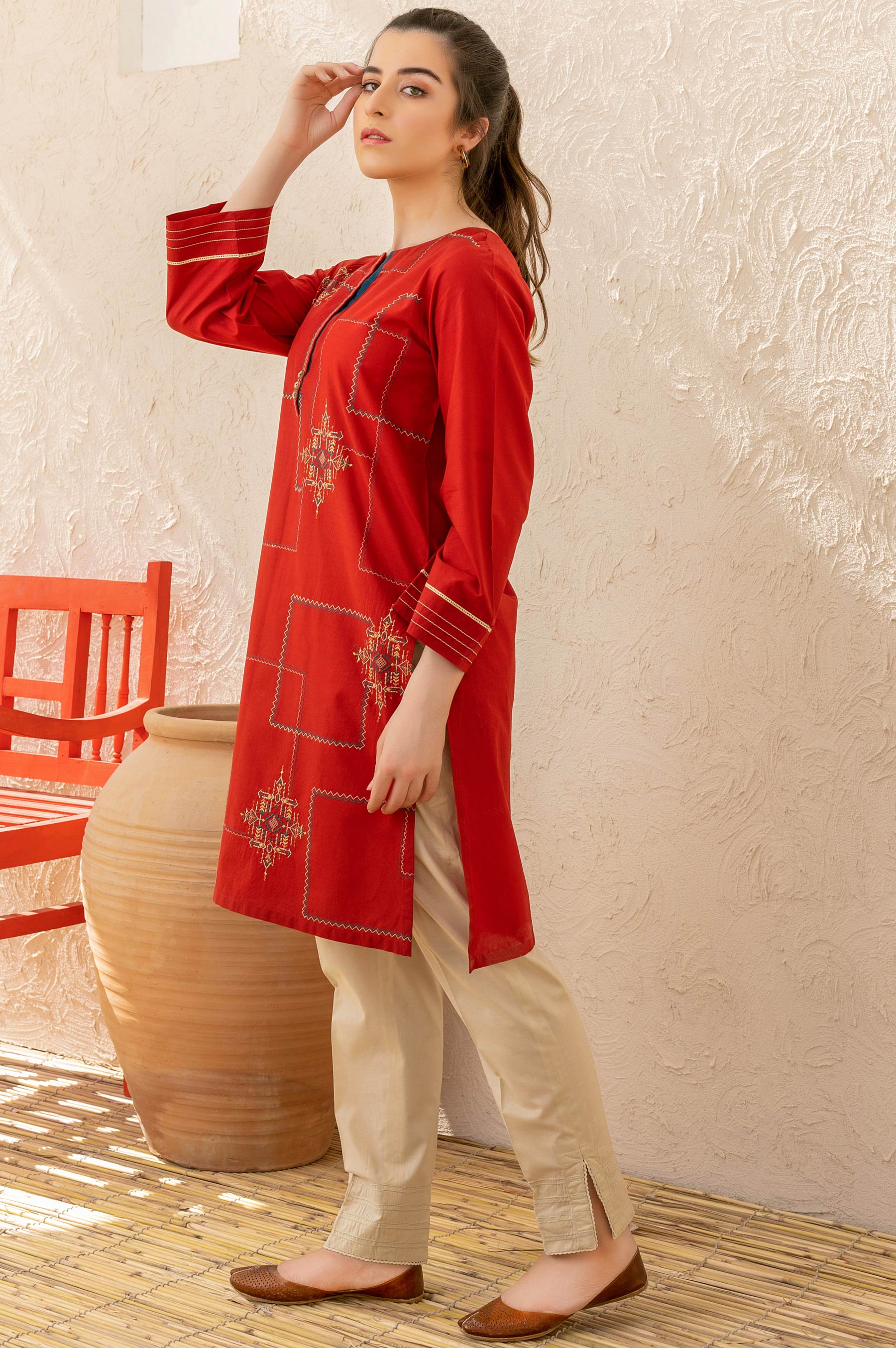 Stitched 1 Piece Embroidered Cambric Shirt - Image 4