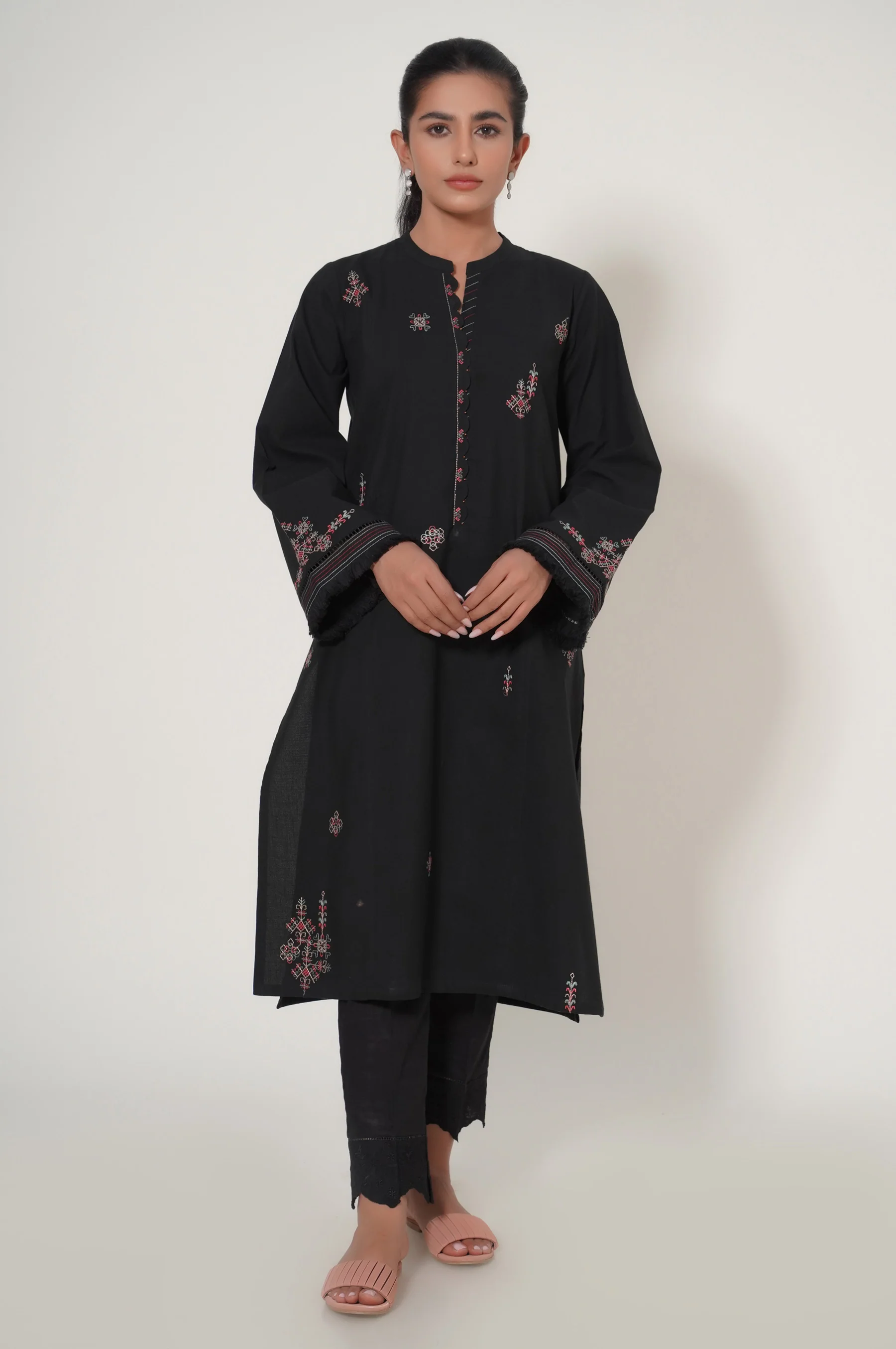 Stitched 1 Piece Embroidered Slub Cambric - Image 5