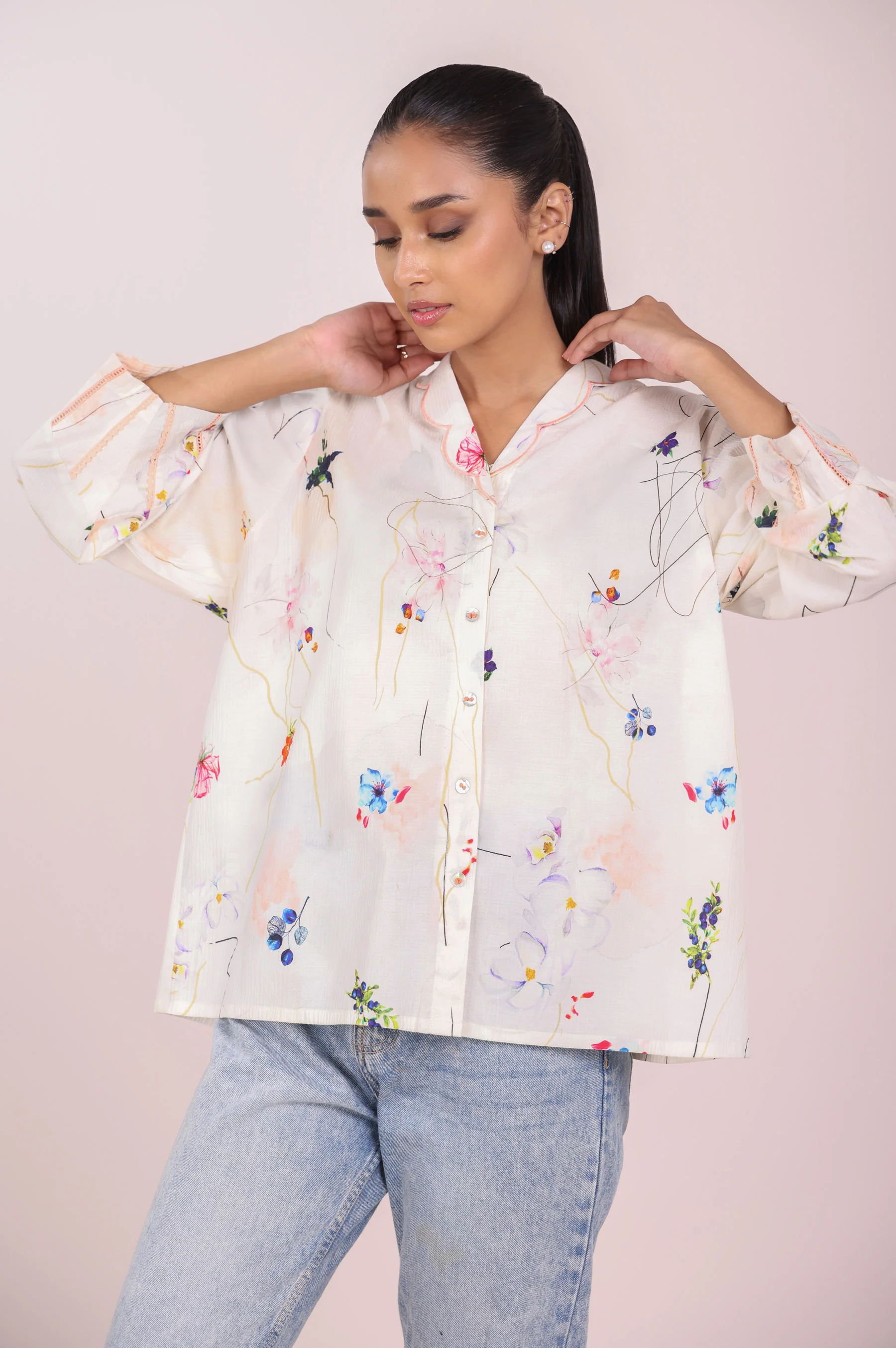Stitched 1 Piece Embroidered Stylized Fusion Top - Image 4