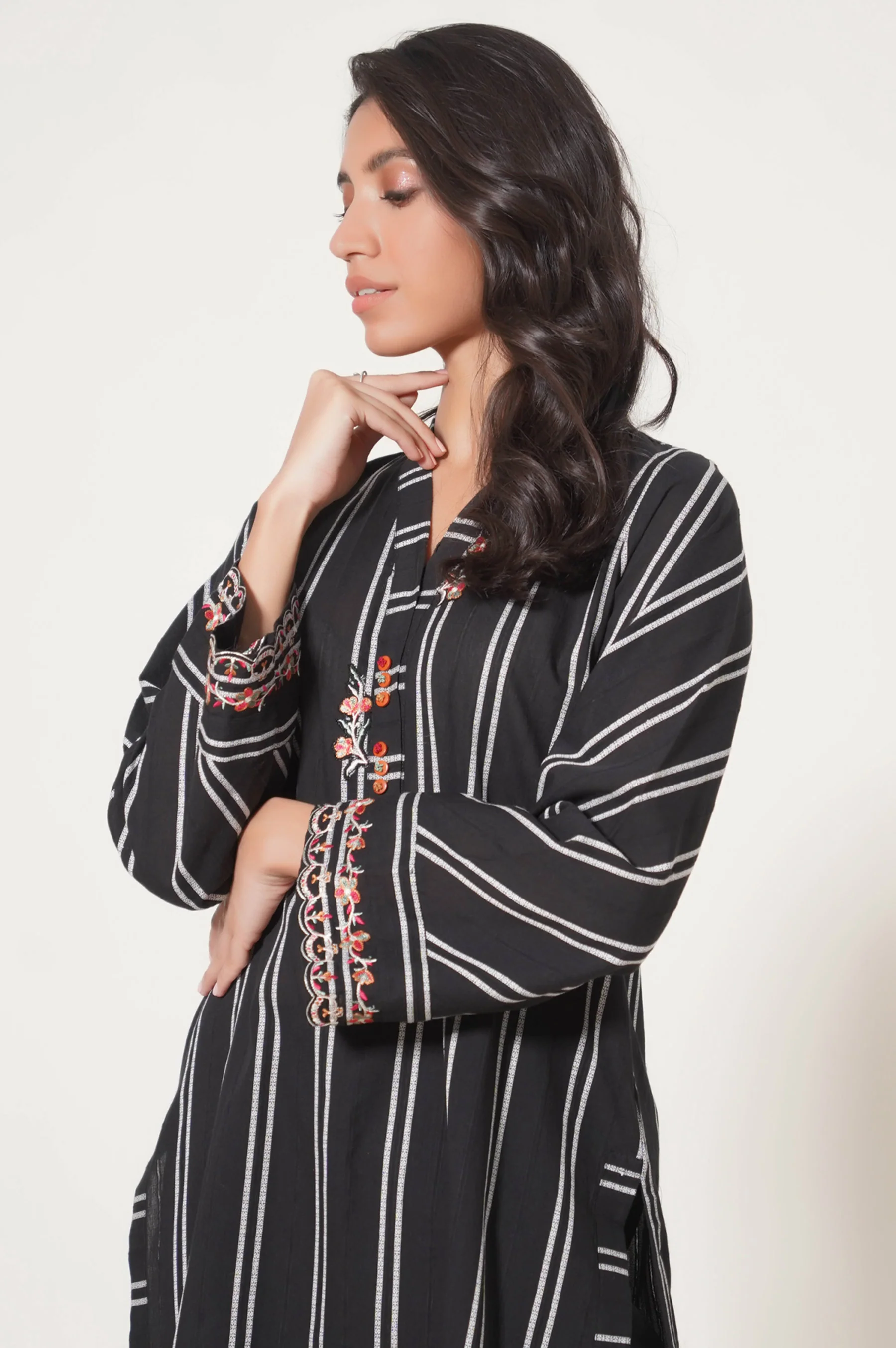 Stitched 1 Piece Embroidered Tarkashi Jacquard Shirt - Image 2