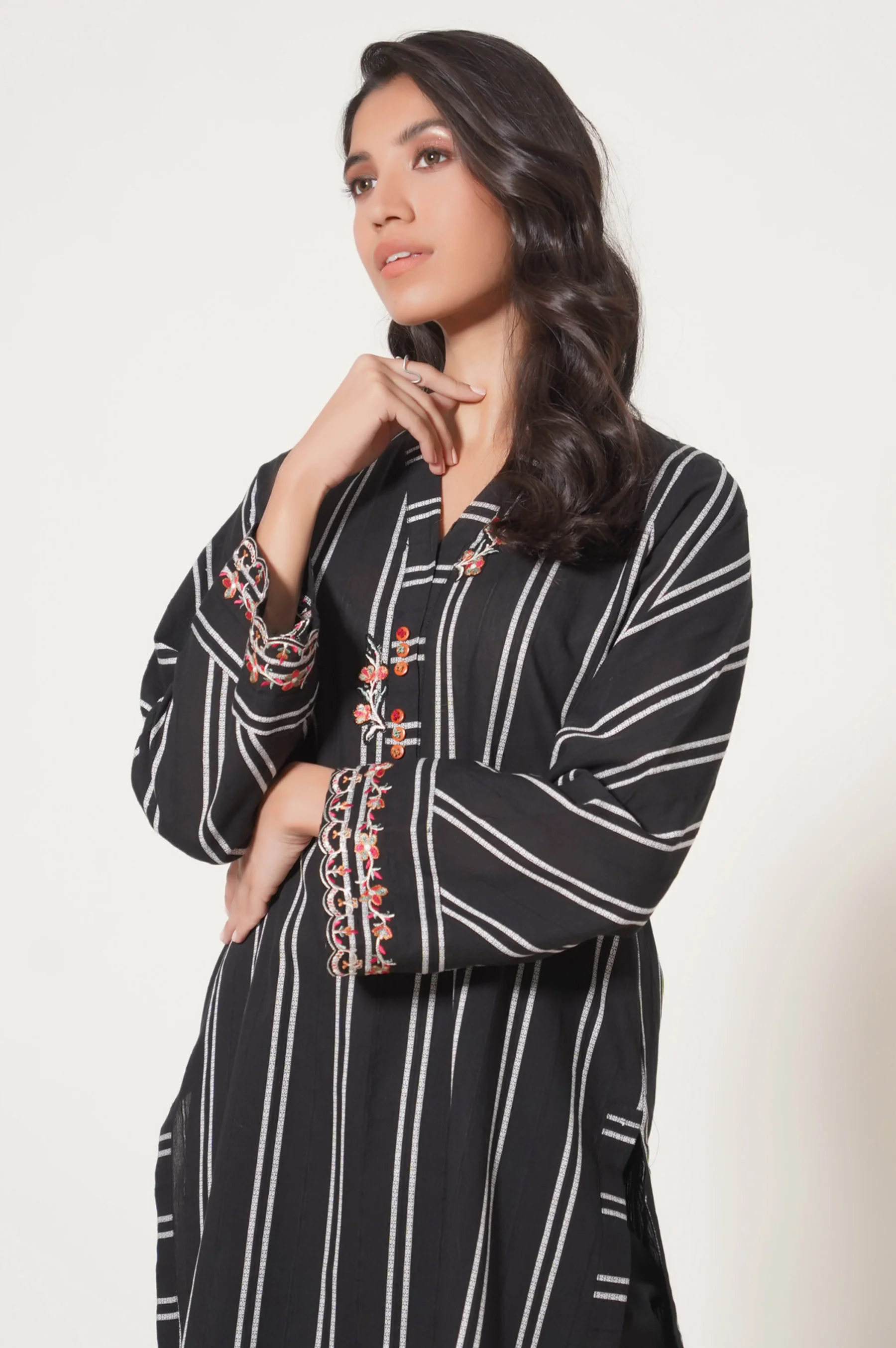 Stitched 1 Piece Embroidered Tarkashi Jacquard Shirt - Image 4