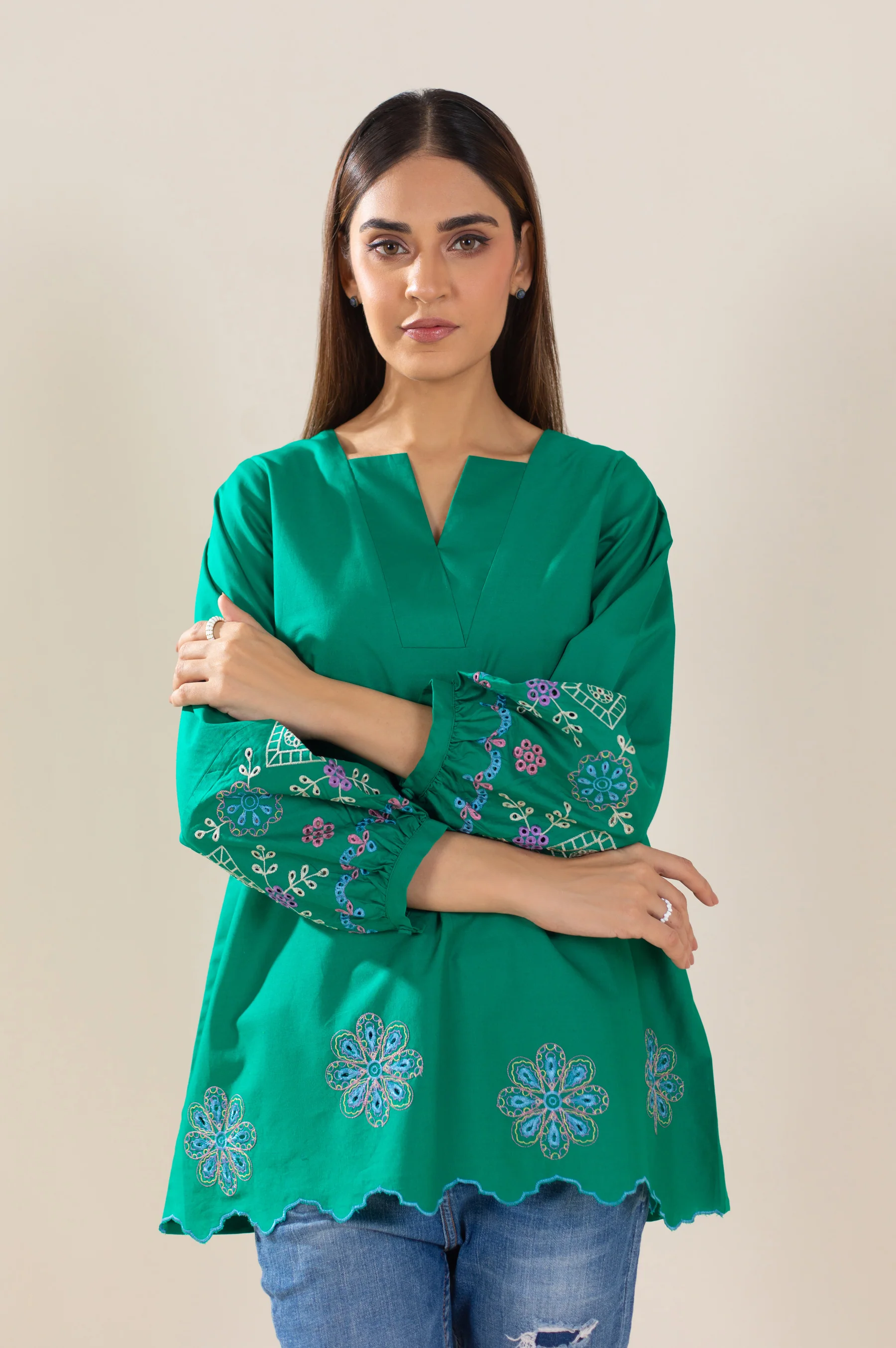 Stitched 1 Piece Embroidered Tencel Top - Image 2
