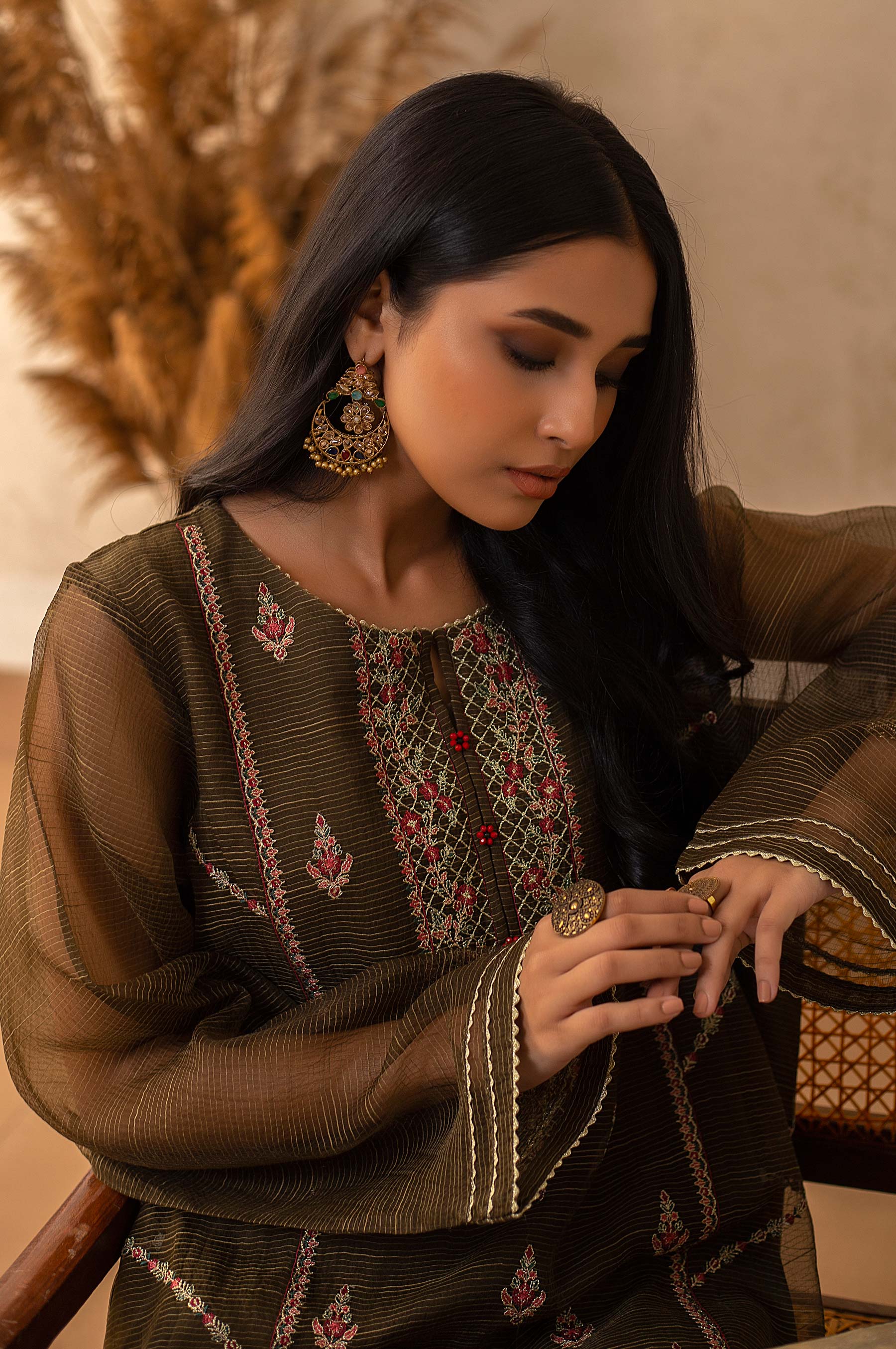 Stitched 1 Piece Textured Organza Embroidered Shirt - Image 4