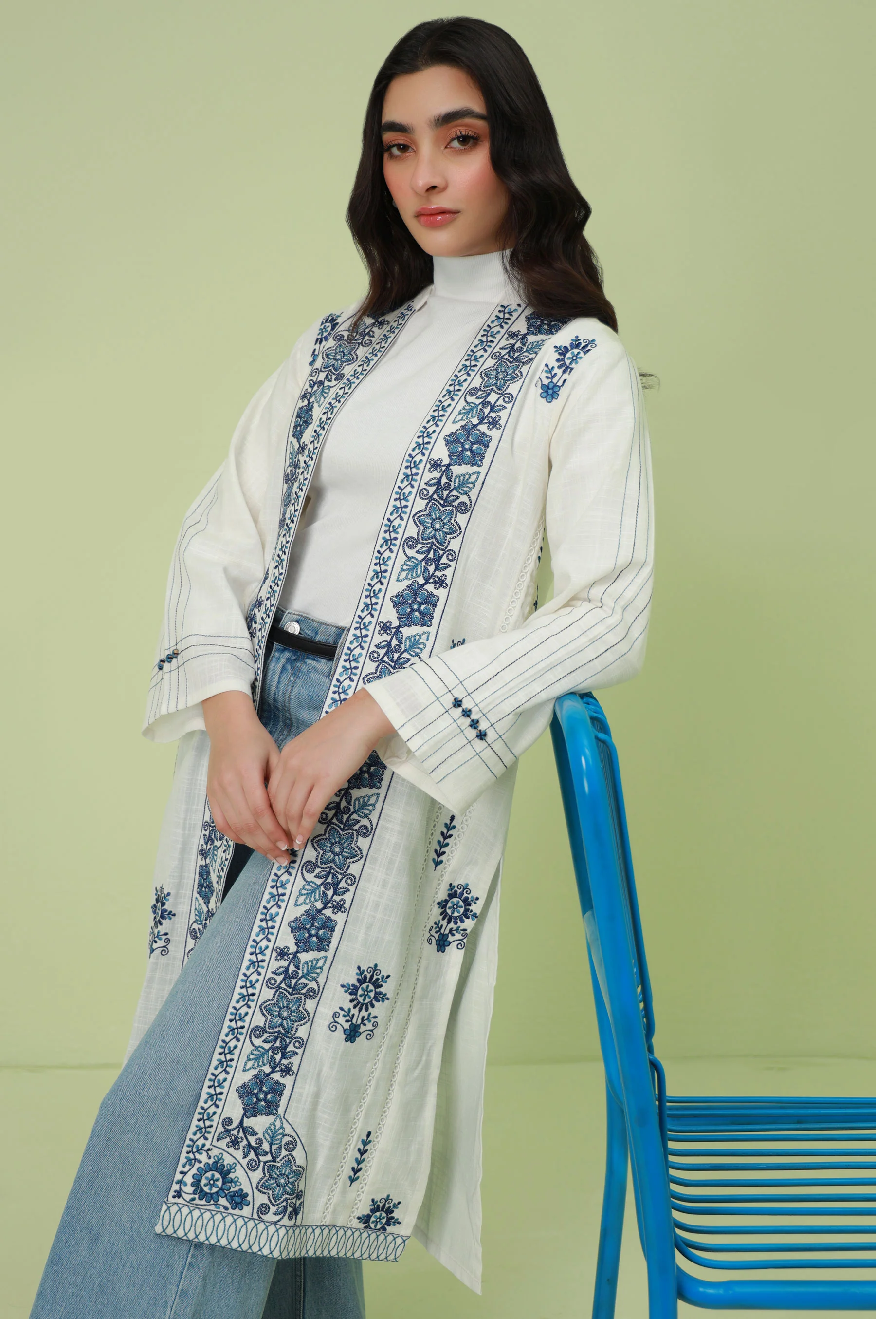 Stitched 1 Piece Embroidered Thai Khaddar Jacket - Image 5