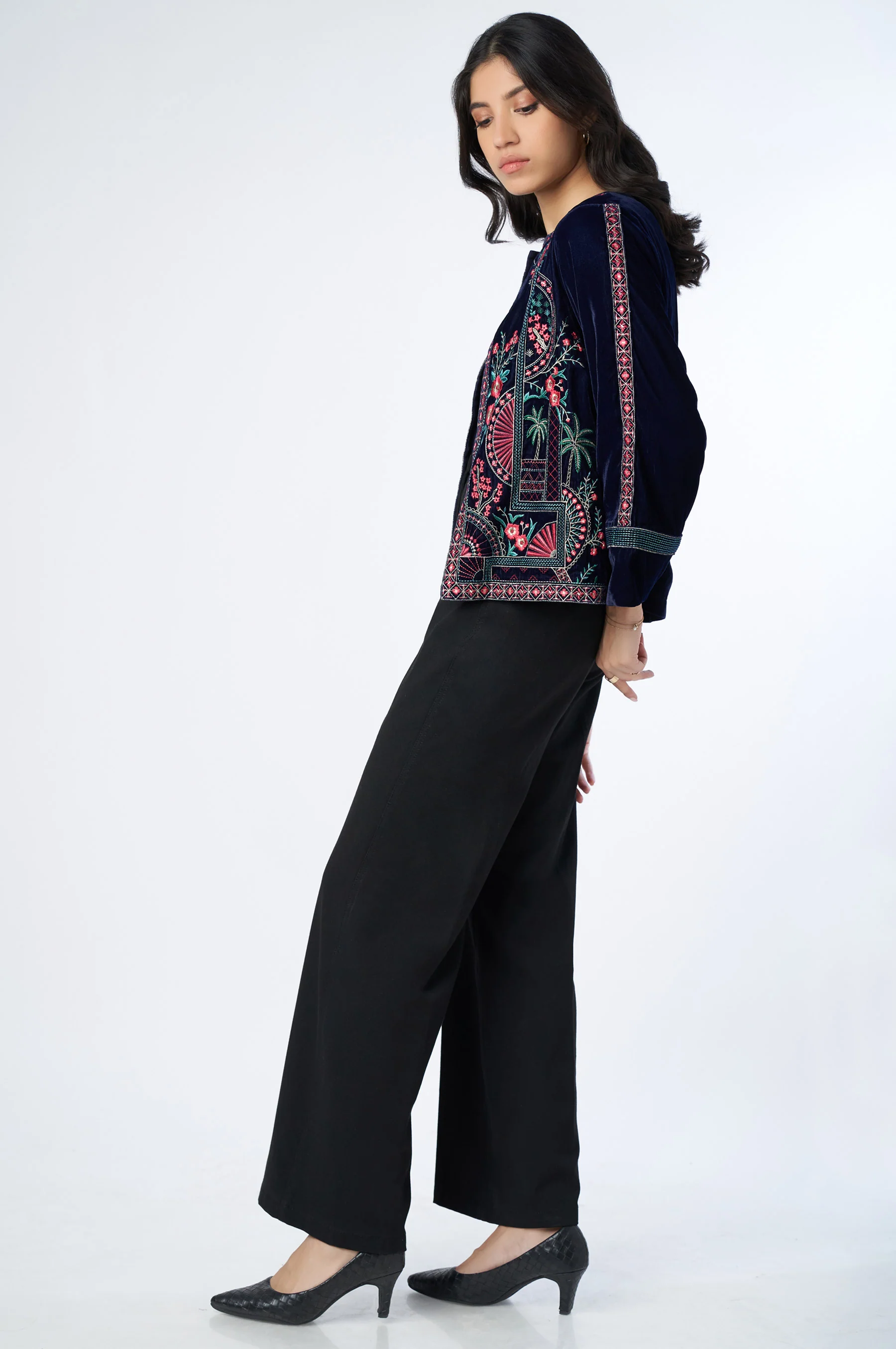 Stitched 1 Piece Embroidered Velvet Jacket - Image 2