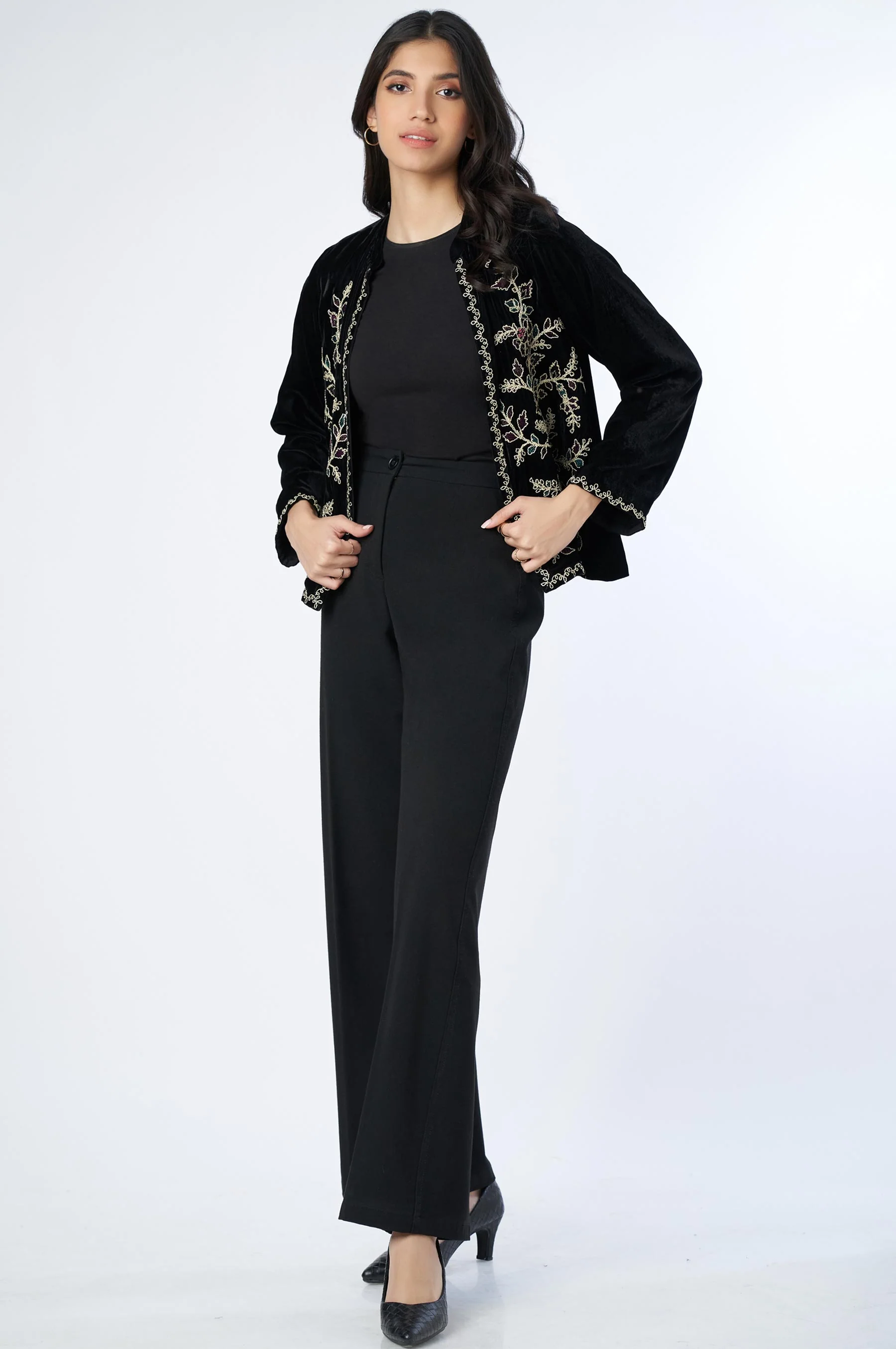 Stitched 1 Piece Embroidered Velvet Jacket