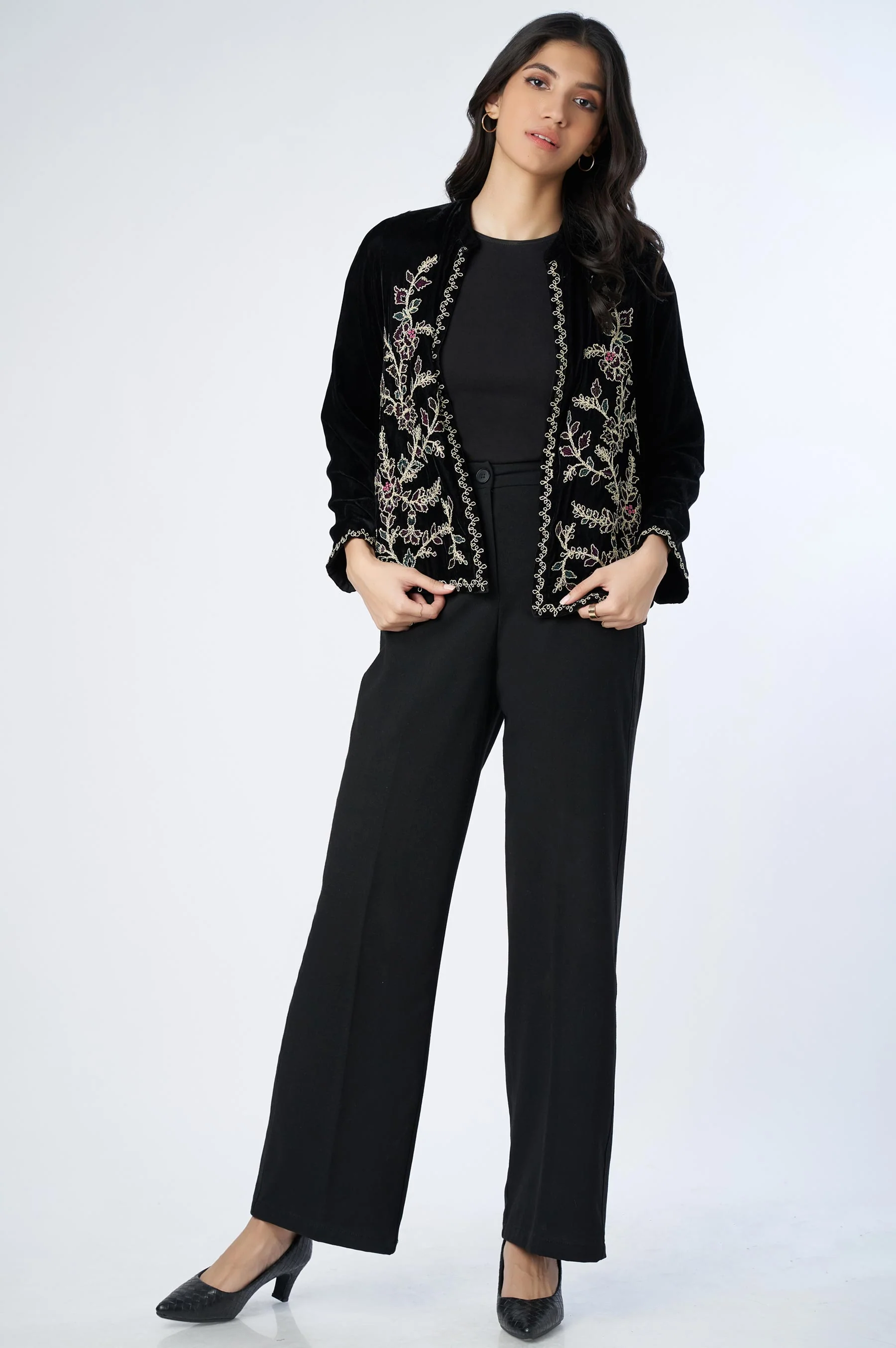 Stitched 1 Piece Embroidered Velvet Jacket - Image 2