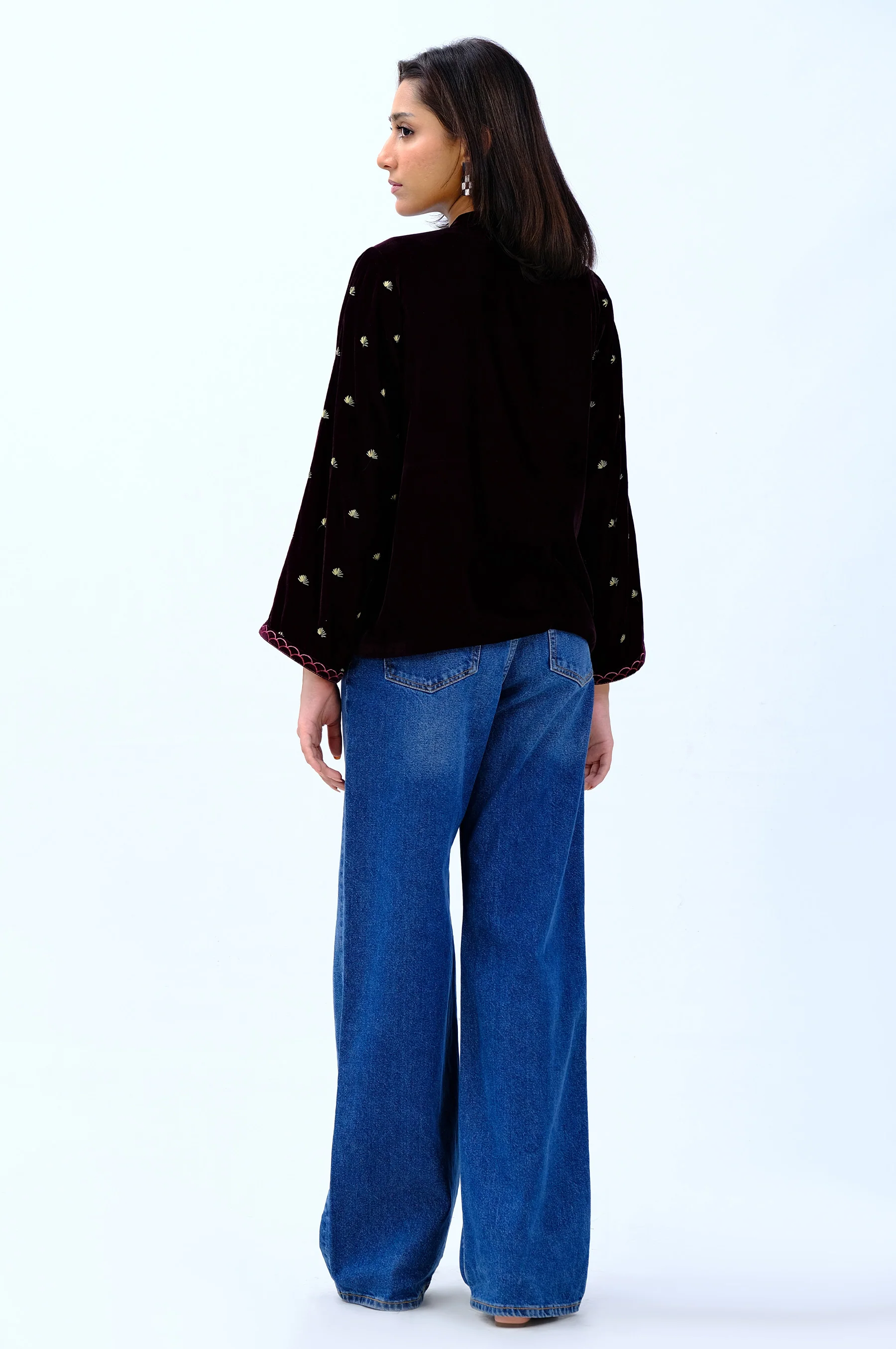 Stitched 1 Piece Embroidered Velvet Jacket - Image 5