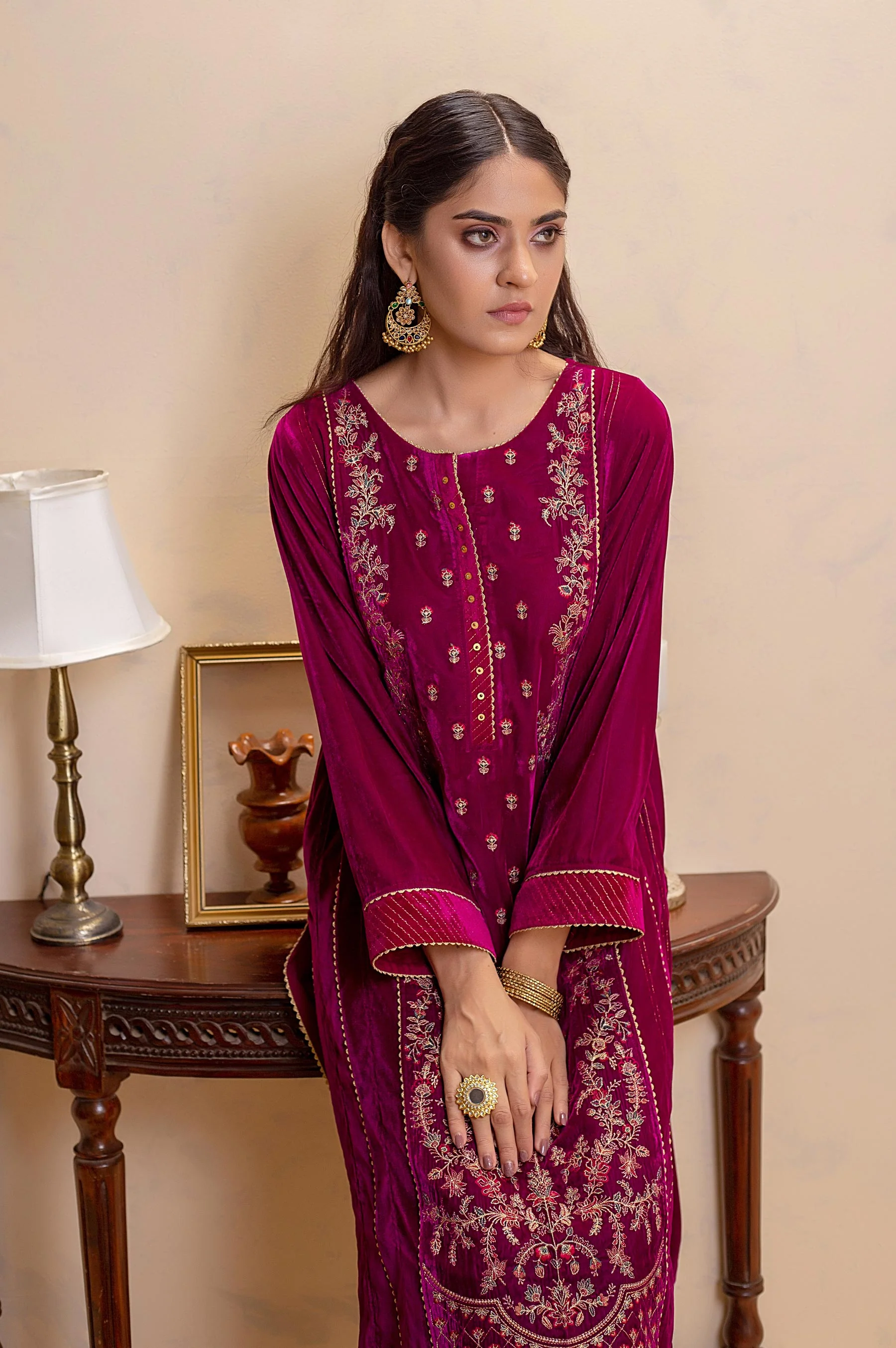 Stitched 1 Piece Velvet Embroidered Shirt - Image 6