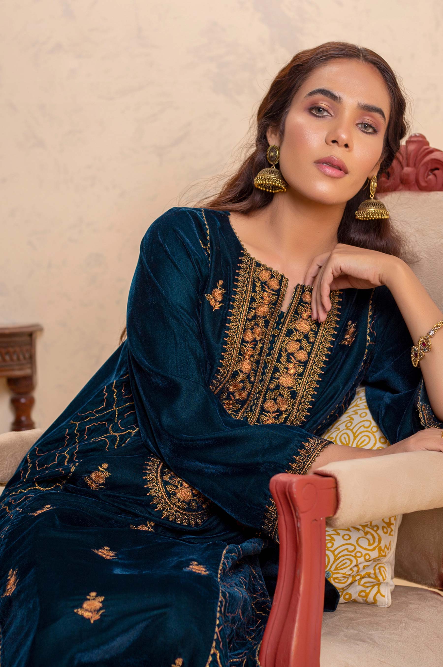Stitched 1 Piece Velvet Embroidered Shirt - Image 3