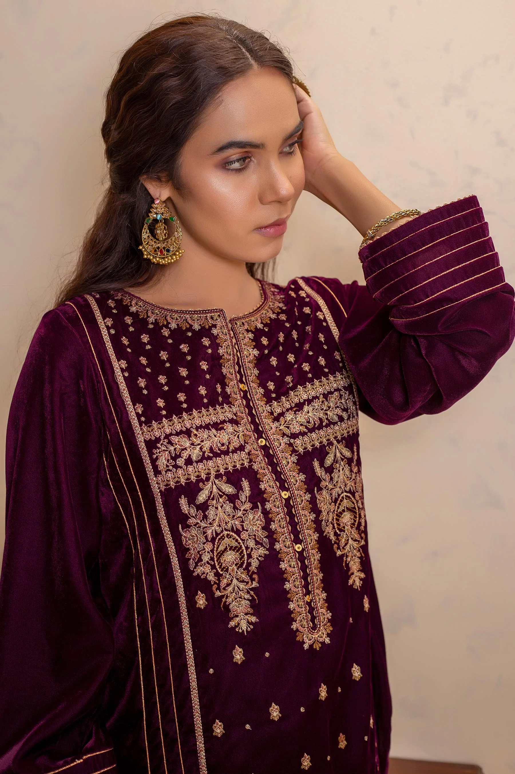 Stitched 1 Piece Velvet Embroidered Shirt - Image 5