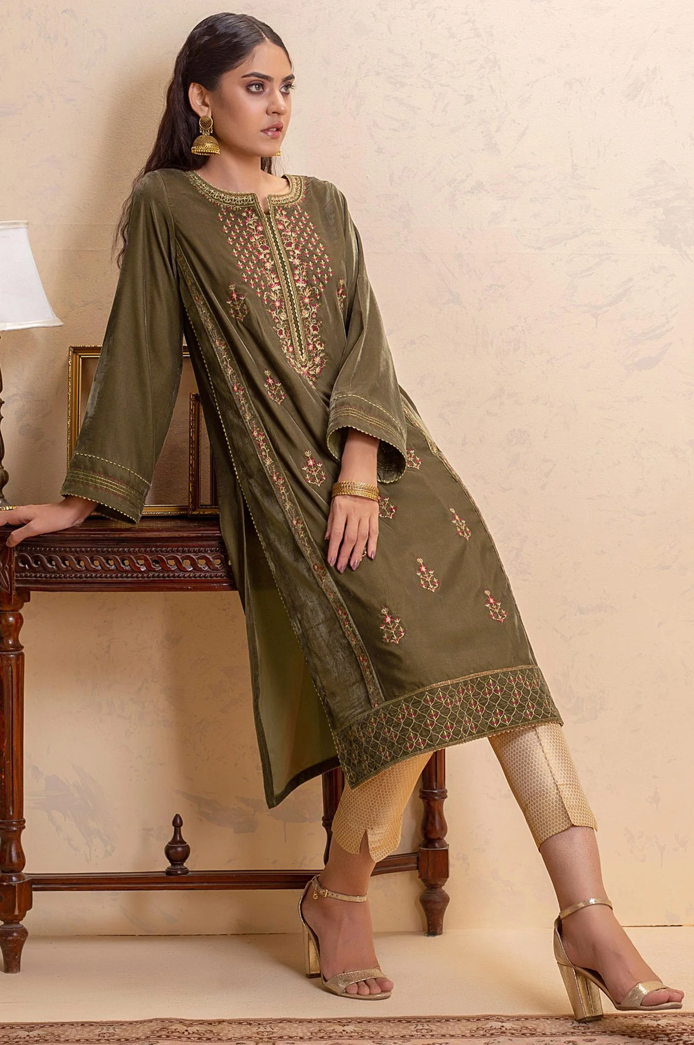 Stitched 1 Piece Velvet Embroidered Shirt - Image 4