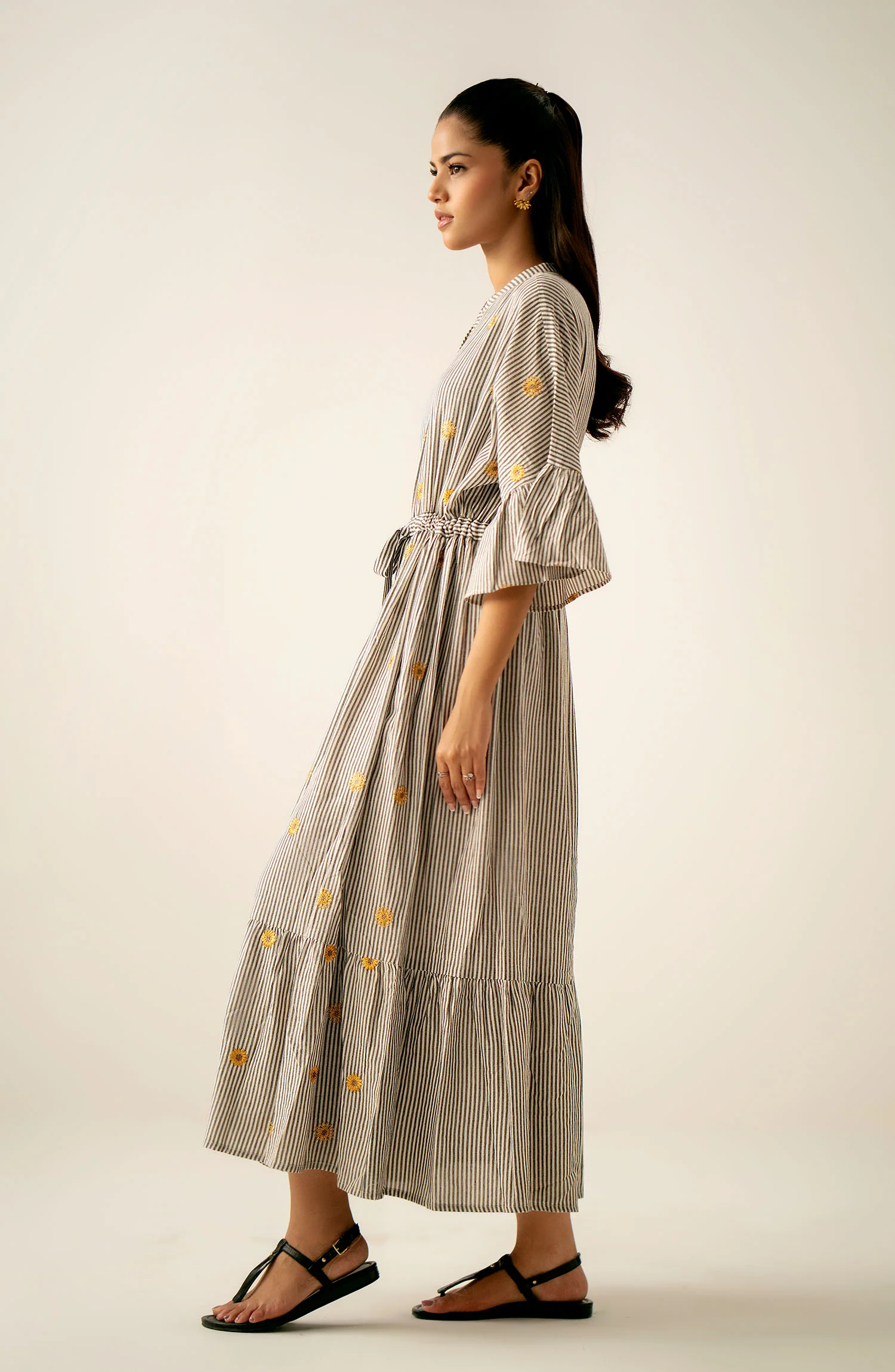 Stitched 1 Piece Embroidered Yarn Dyed Long Dress - Image 4