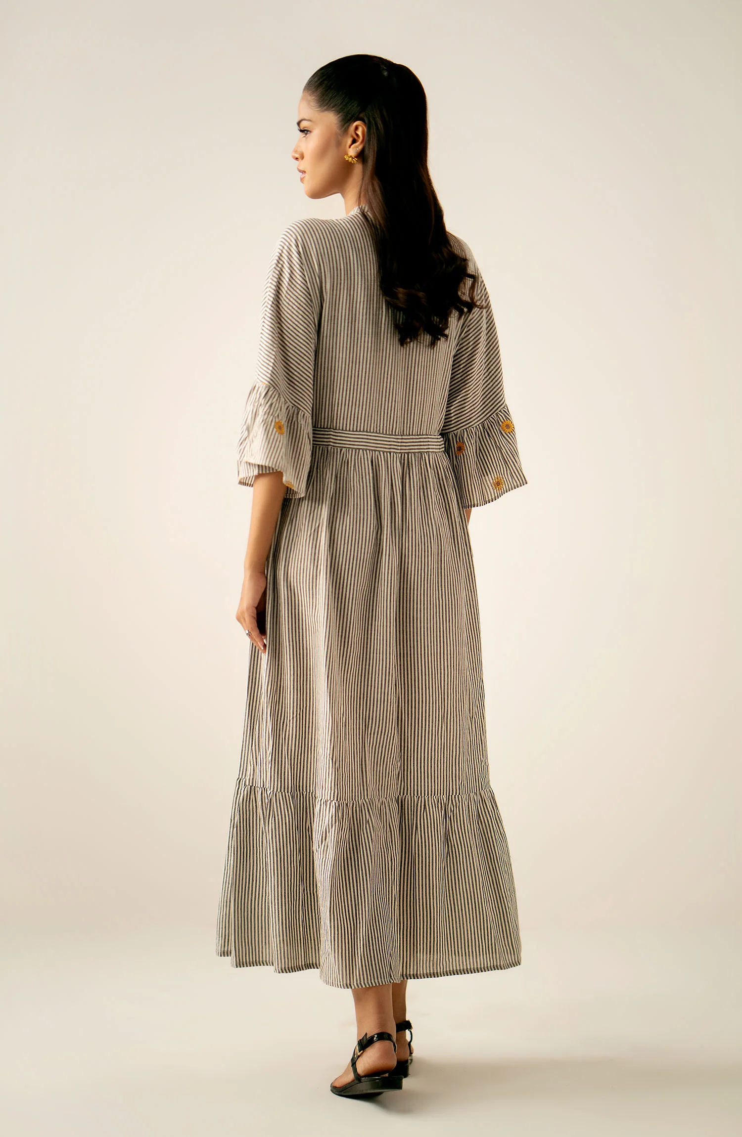Stitched 1 Piece Embroidered Yarn Dyed Long Dress - Image 6