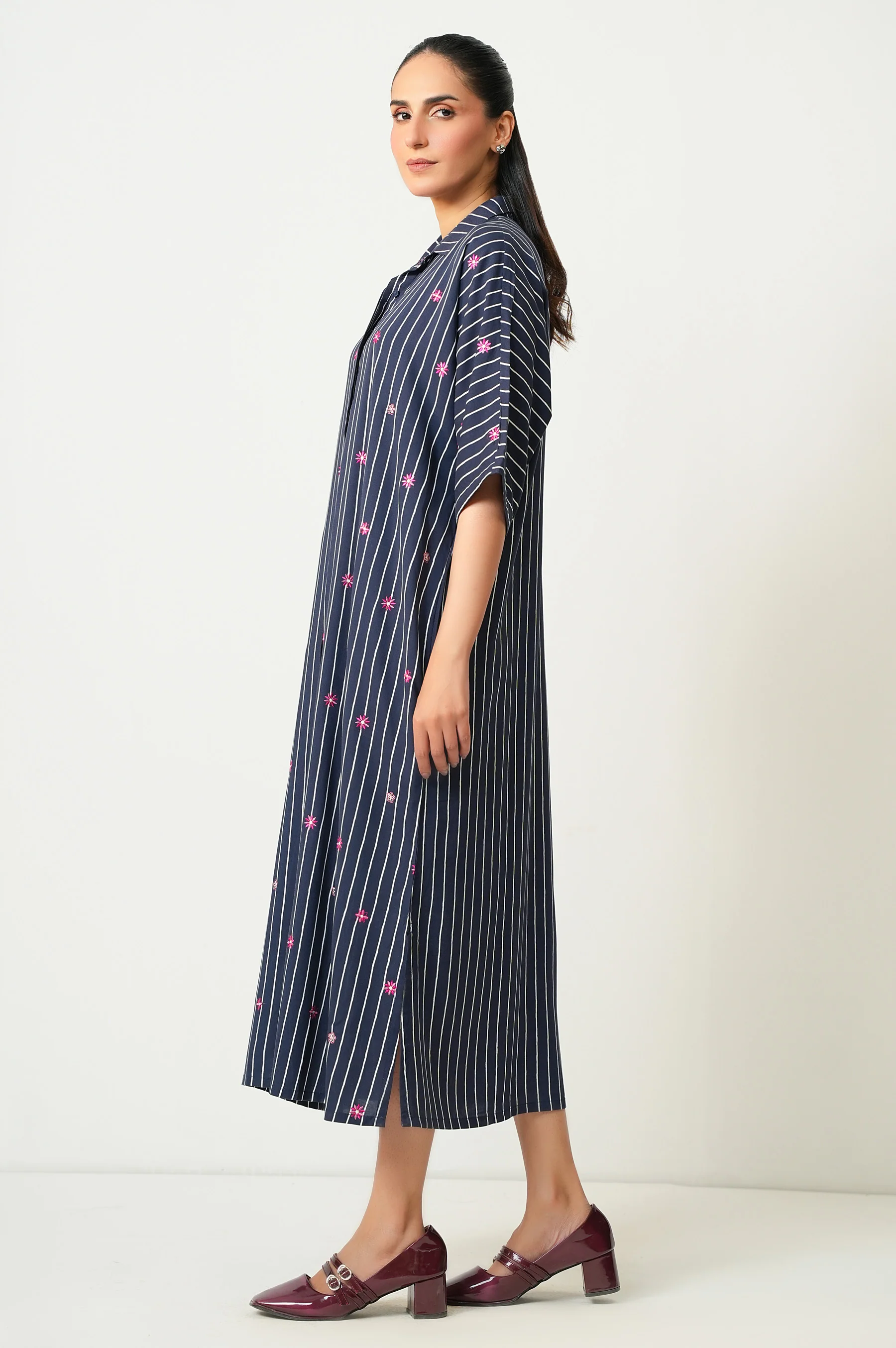 Stitched 1 Piece Embroidered Yarn Dyed Long Dress - Image 3