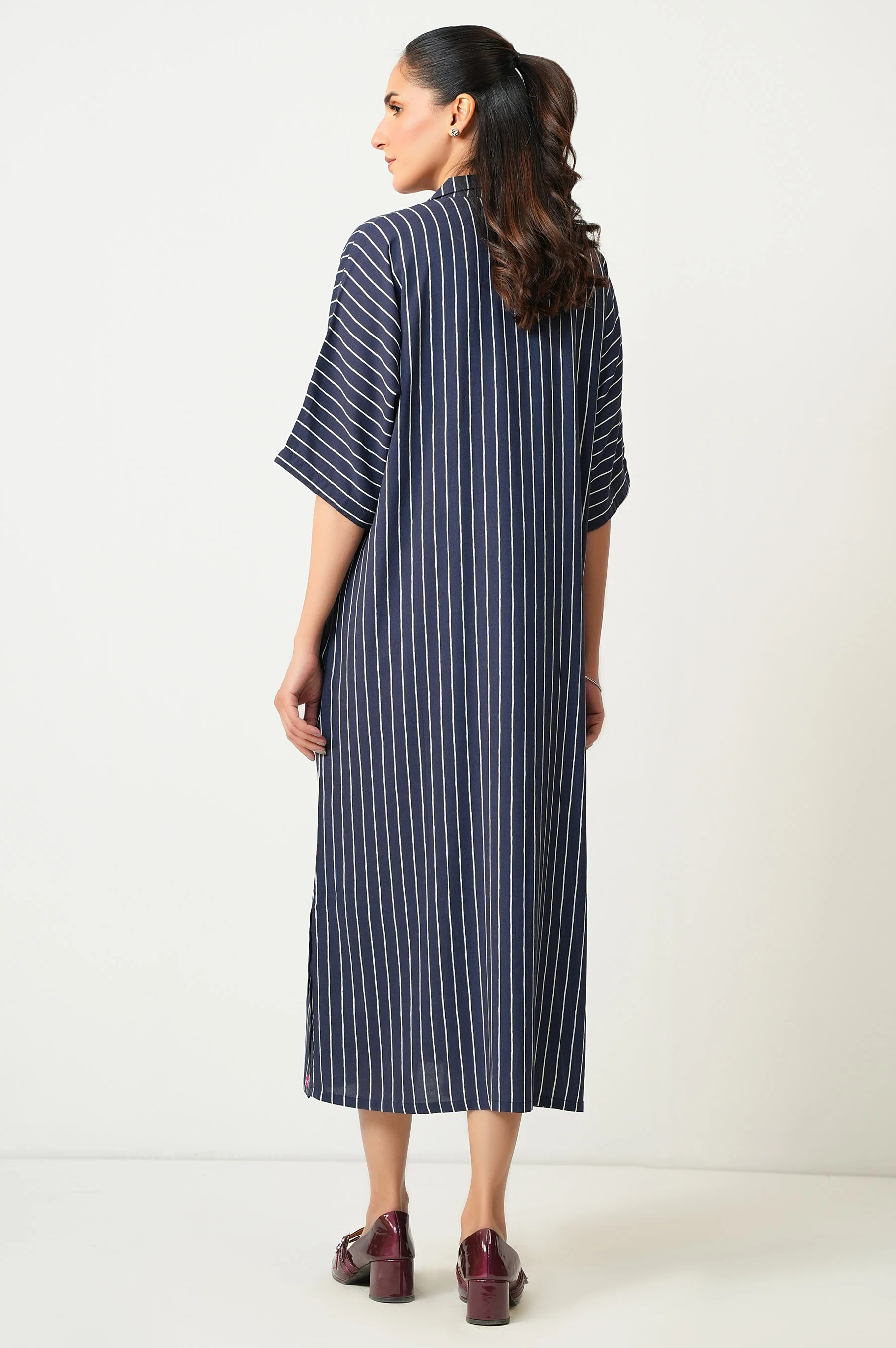 Stitched 1 Piece Embroidered Yarn Dyed Long Dress - Image 4