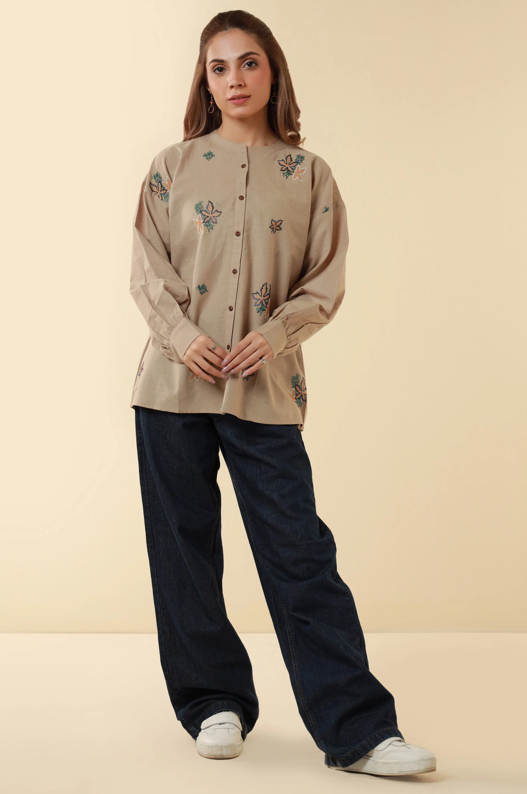 Stitched 1 Piece Embroidered Yarn Dyed Neps Top