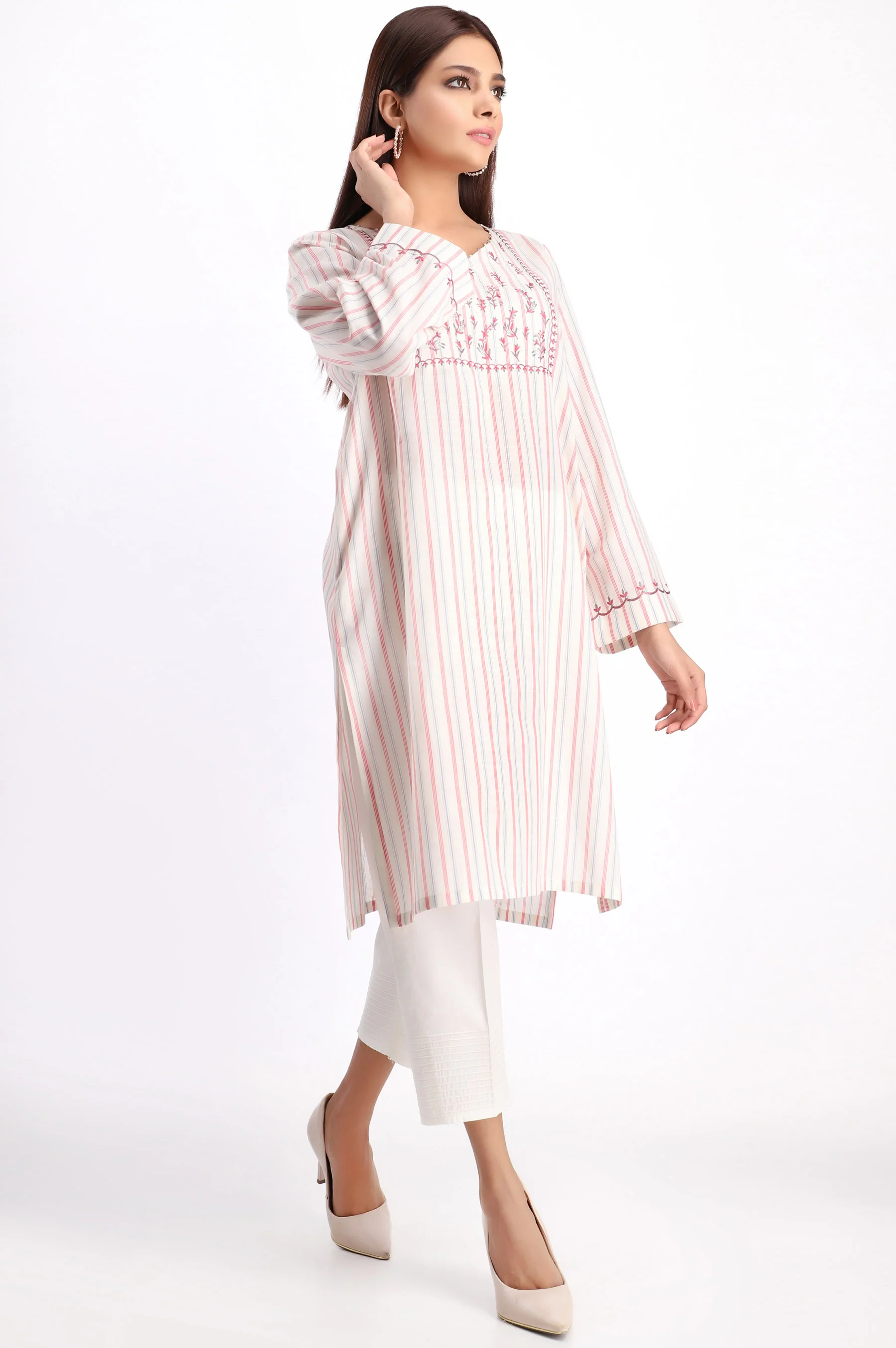 Stitched 1 Piece Embroidered Yarn Dyed Shirt - Image 3
