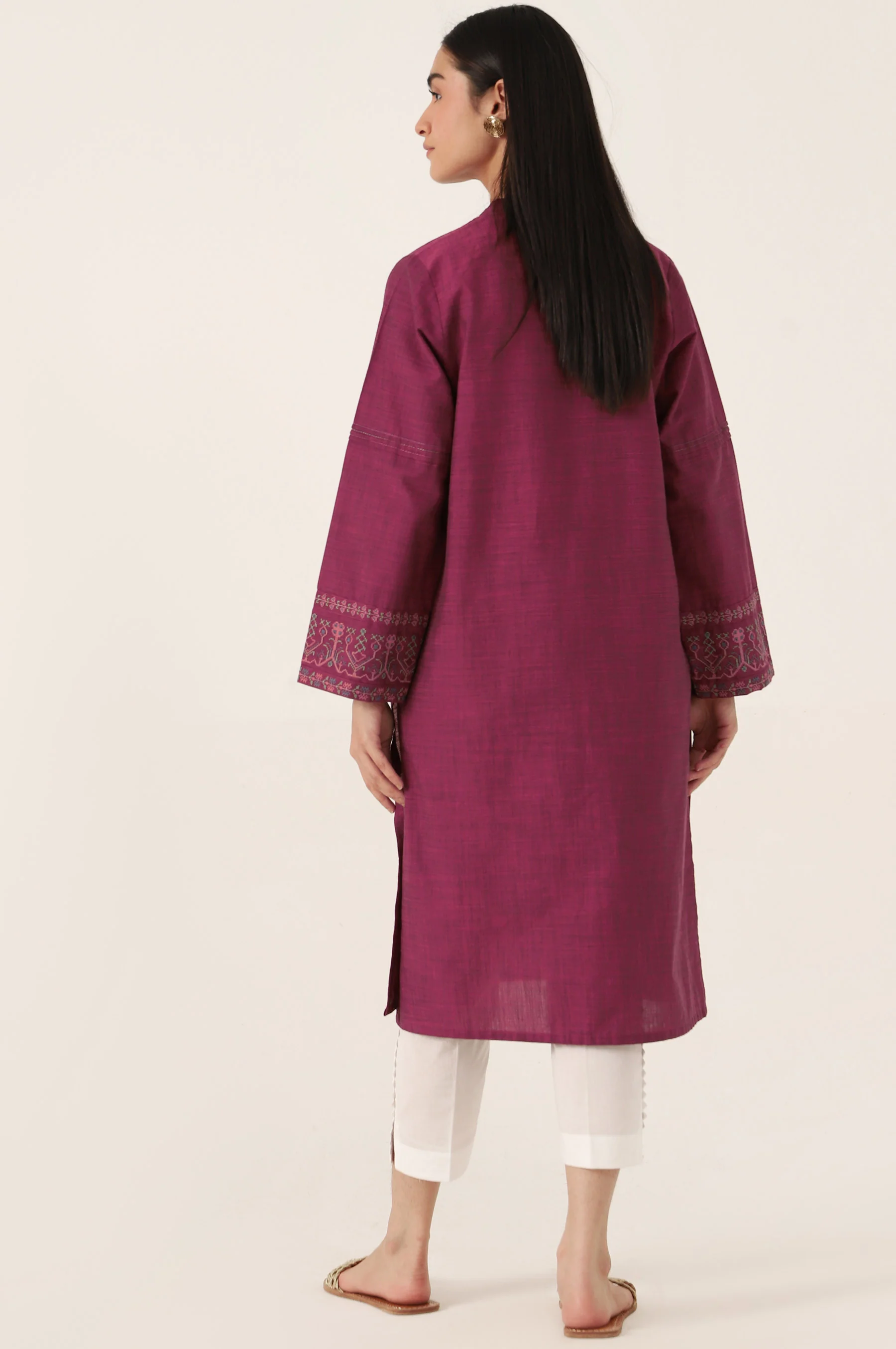 Stitched 1 Piece Embroidered Yarn Dyed Shirt - Image 2
