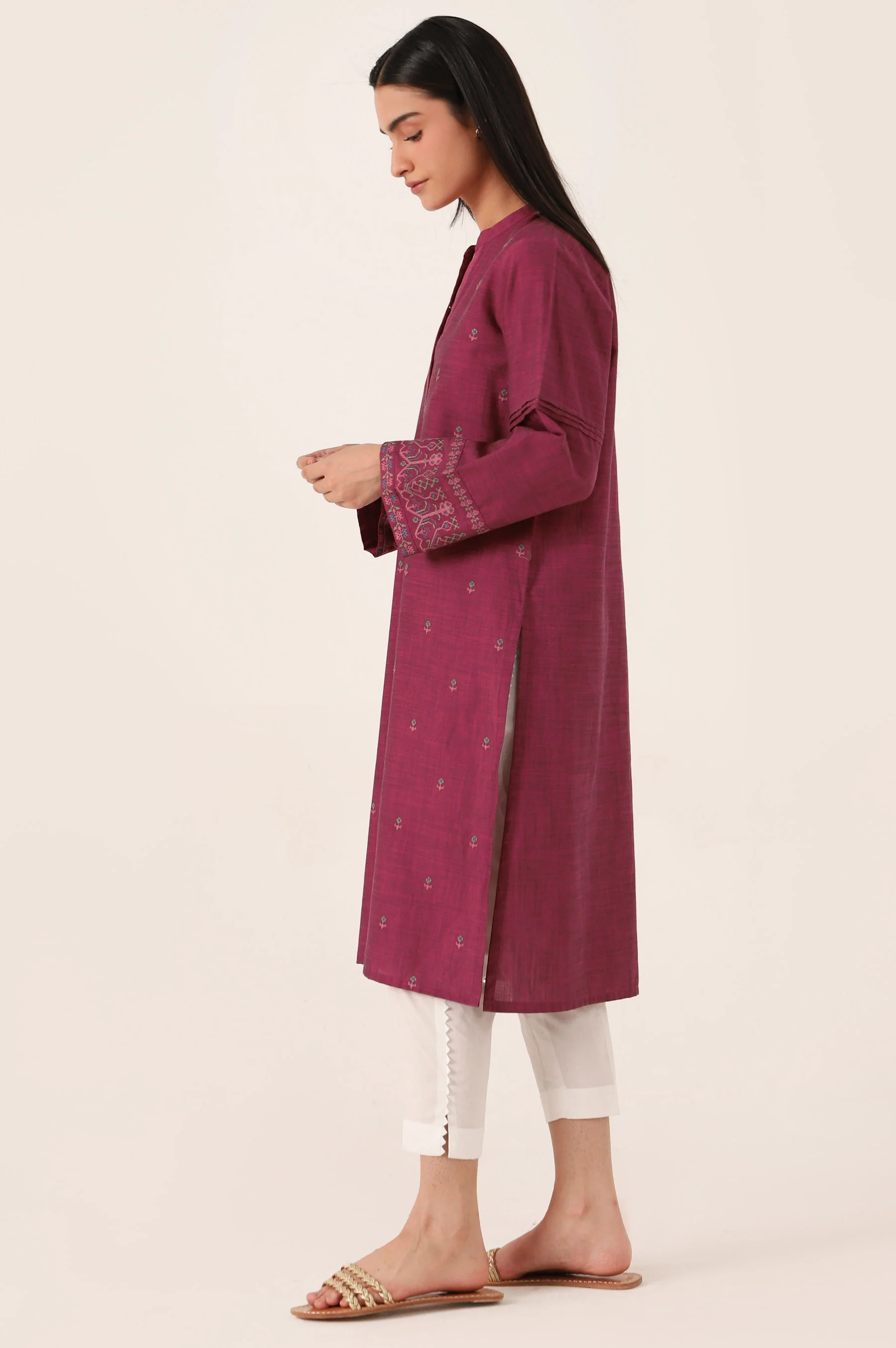 Stitched 1 Piece Embroidered Yarn Dyed Shirt - Image 3