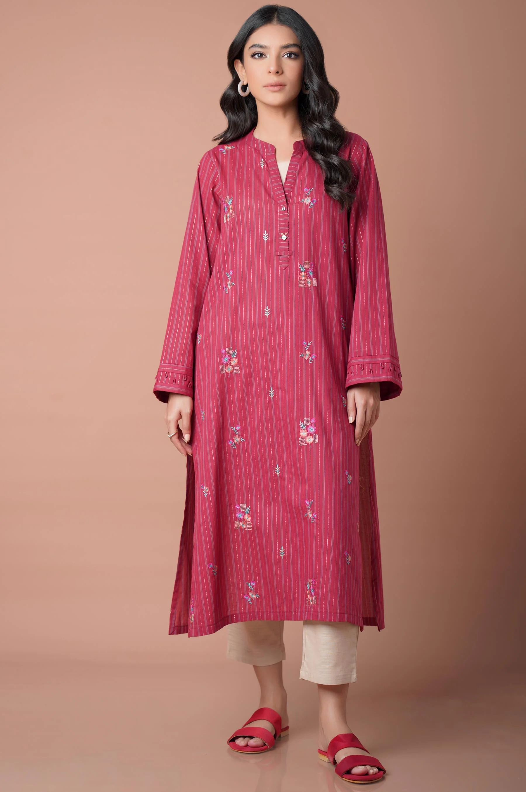 Stitched 1 Piece Embroidered Yarn Dyed Shirt - Image 2