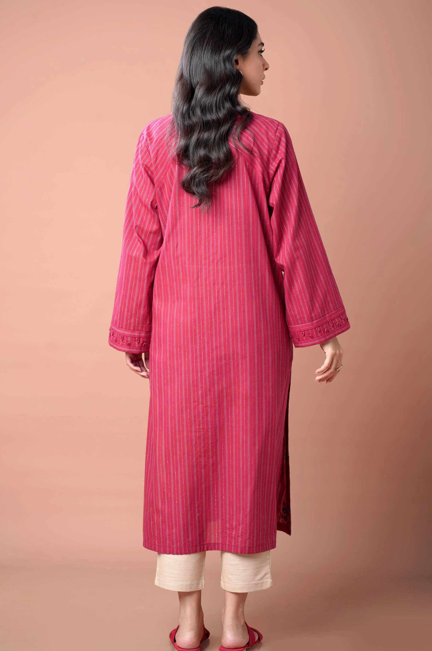 Stitched 1 Piece Embroidered Yarn Dyed Shirt - Image 3