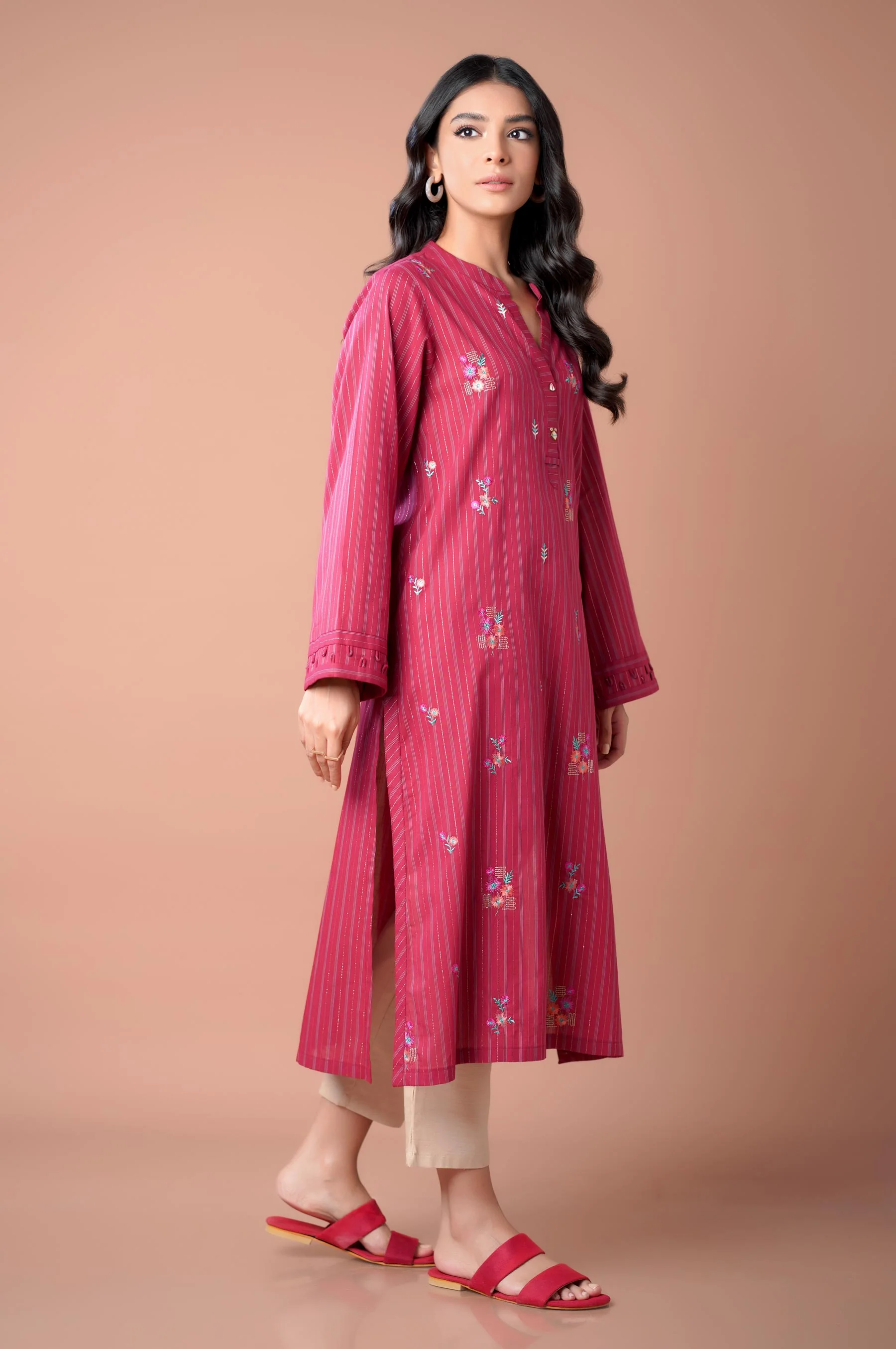 Stitched 1 Piece Embroidered Yarn Dyed Shirt - Image 4