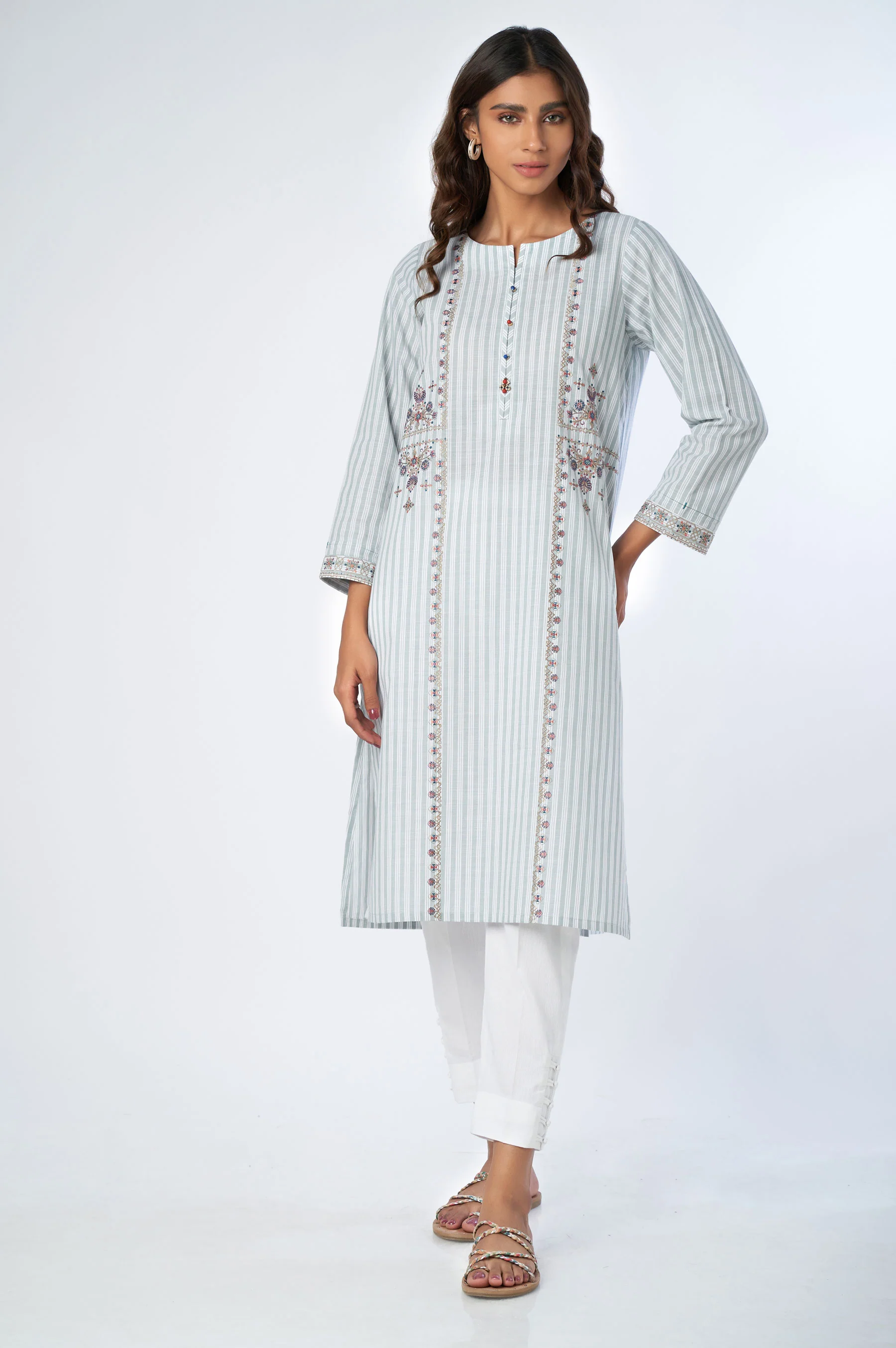 Stitched 1 Piece Embroidered Yarn Dyed Shirt - Image 2