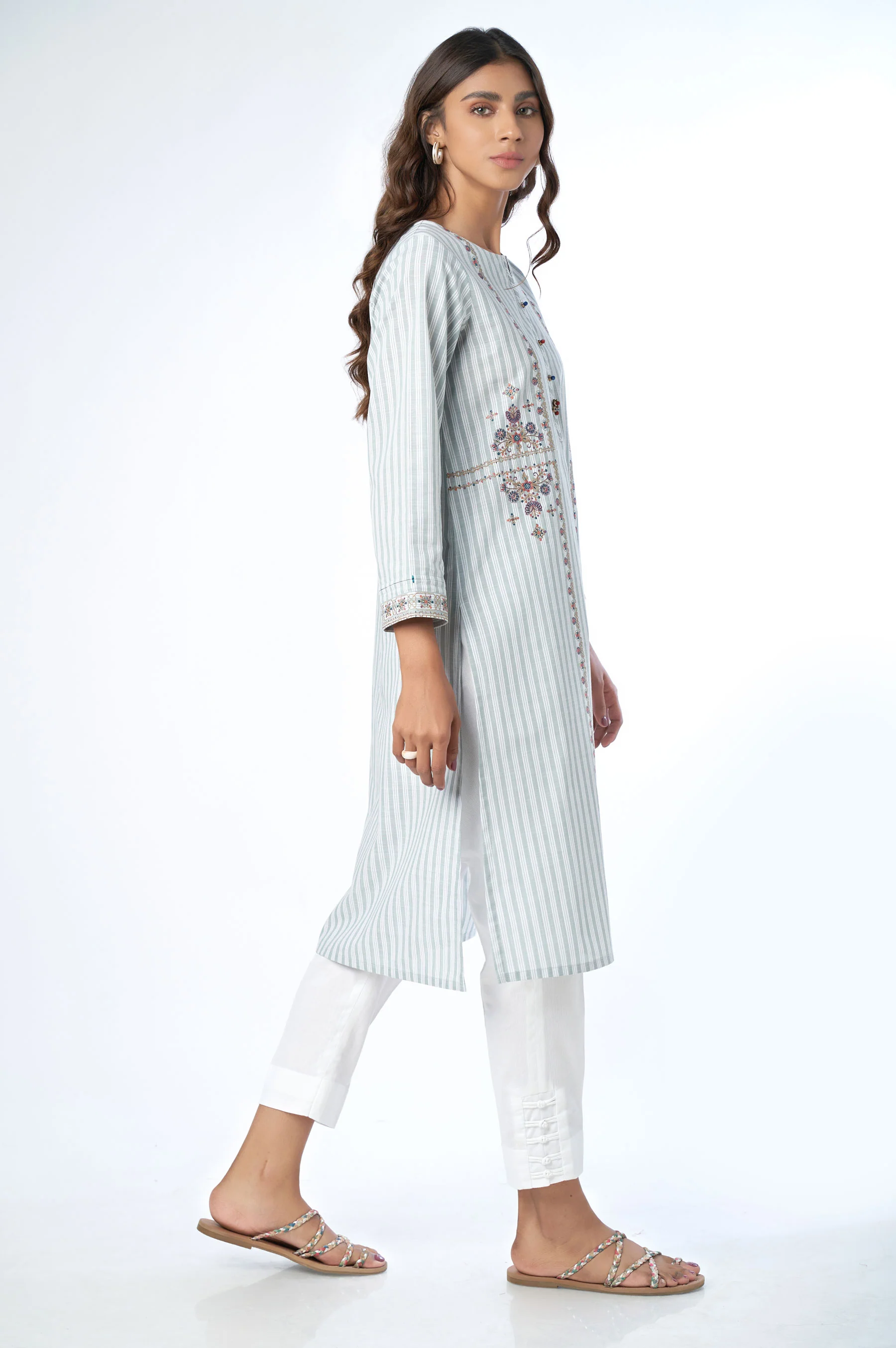 Stitched 1 Piece Embroidered Yarn Dyed Shirt - Image 3