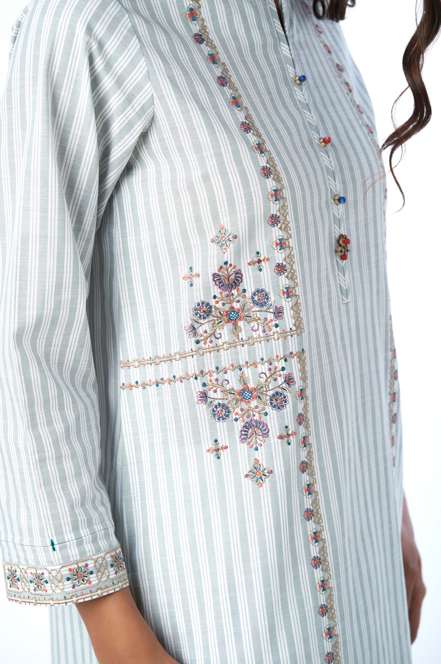 Stitched 1 Piece Embroidered Yarn Dyed Shirt - Image 4