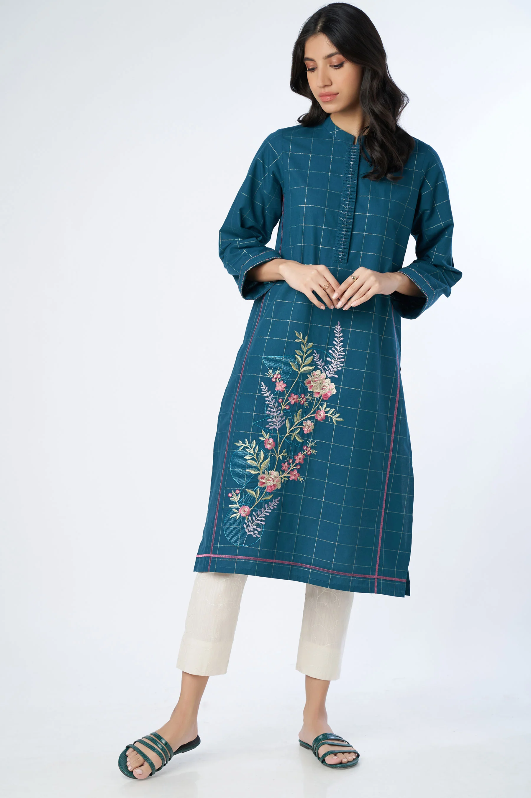Stitched 1 Piece Embroidered Yarn Dyed Shirt