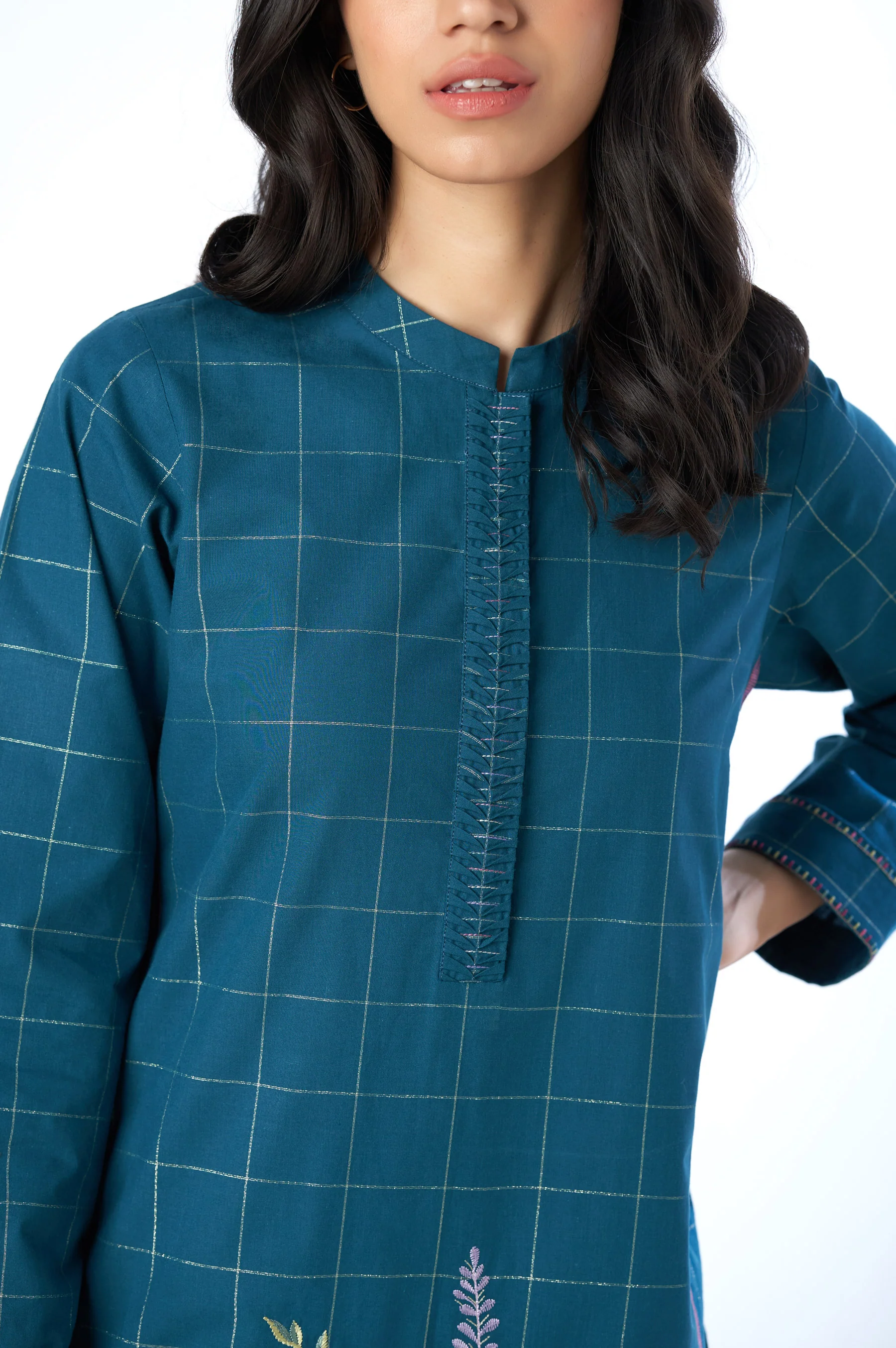 Stitched 1 Piece Embroidered Yarn Dyed Shirt - Image 2